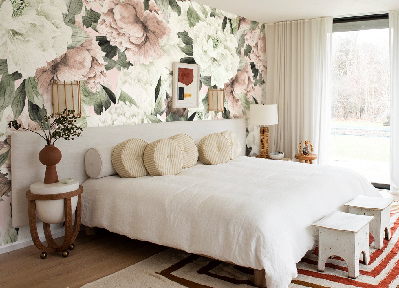 Peony Wallpaper Peel and Stick, Pink Floral Wallpaper, Big Flower Wallpaper, Watercolor Floral Wallpaper, Removable Wall Paper