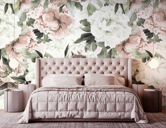 Peony Wallpaper Peel and Stick, Pink Floral Wallpaper, Big Flower Wallpaper, Watercolor Floral Wallpaper, Removable Wall Paper