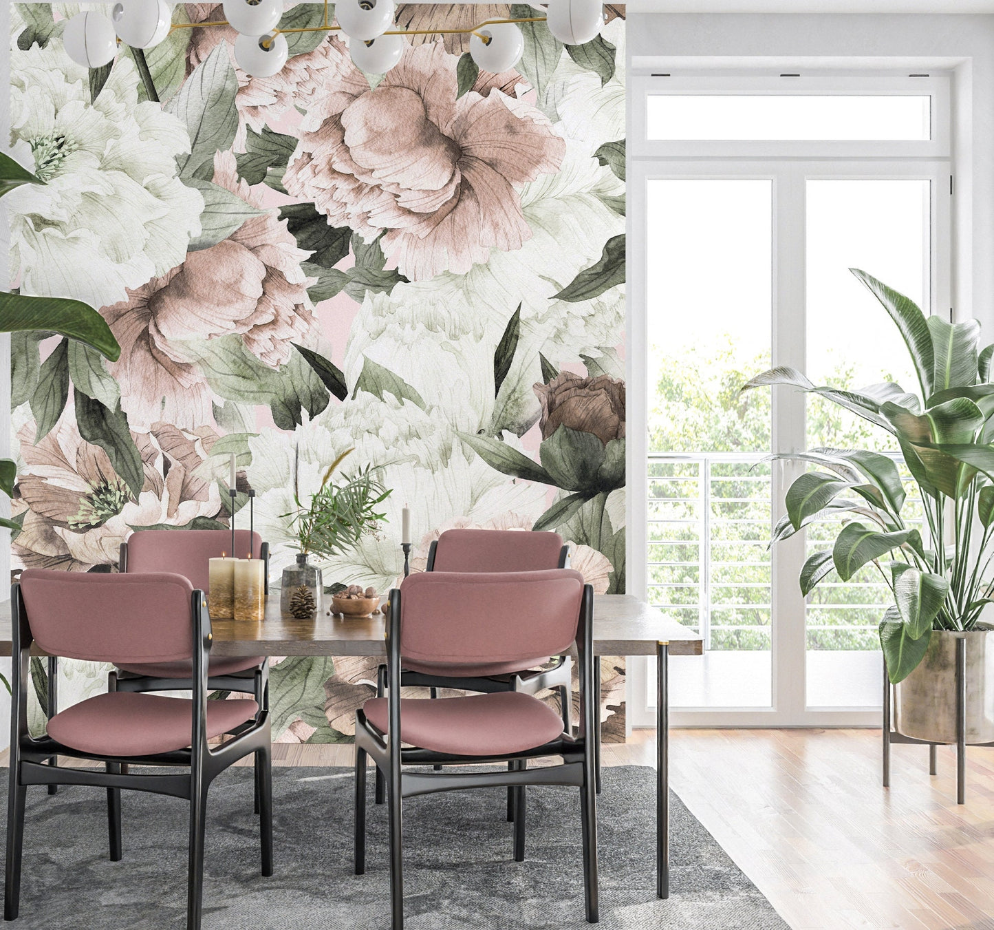 Peony Wallpaper Peel and Stick, Pink Floral Wallpaper, Big Flower Wallpaper, Watercolor Floral Wallpaper, Removable Wall Paper