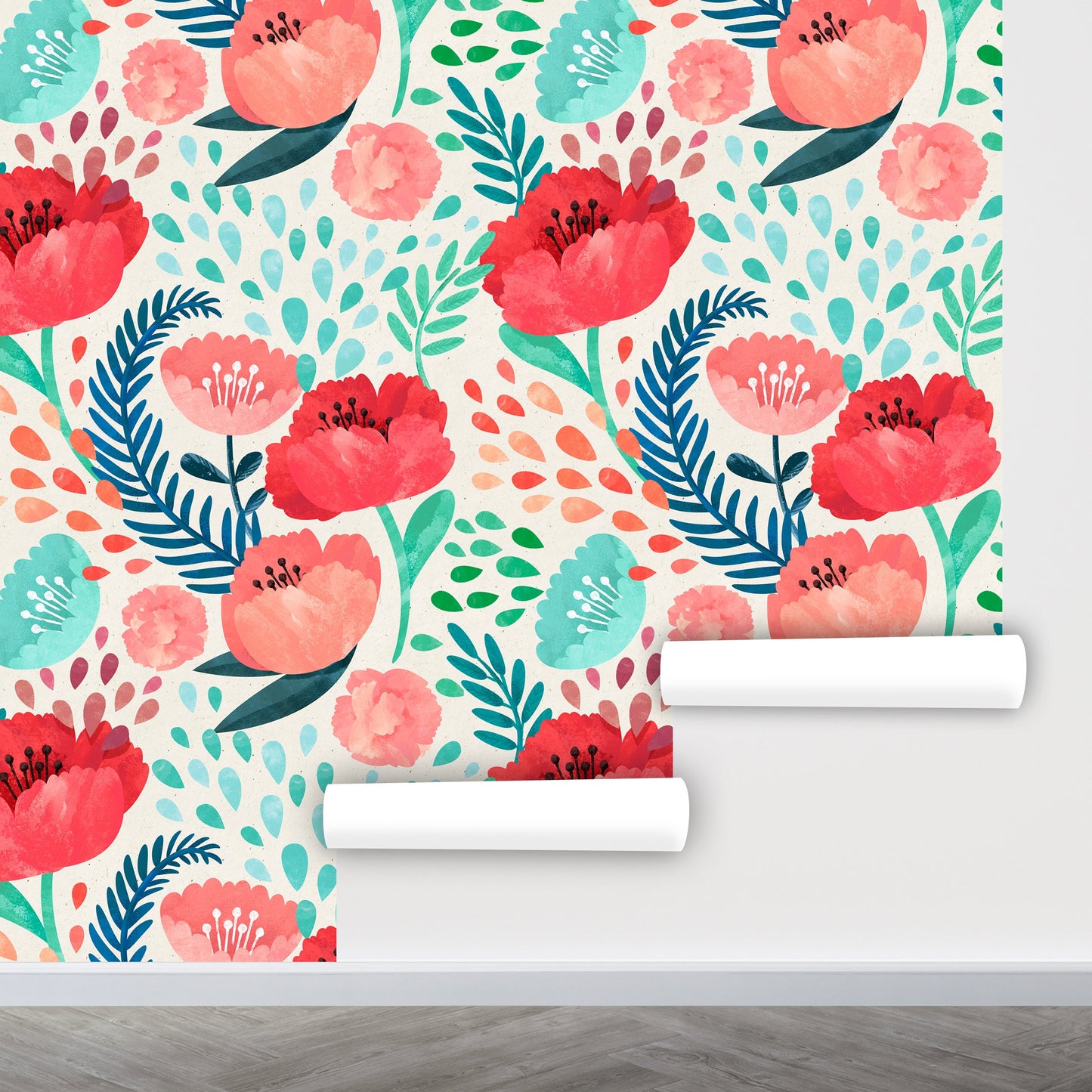 Poppy Wallpaper Peel and Stick, Watercolor Floral Wallpaper, Big Flower Wallpaper, Removable Wall Paper