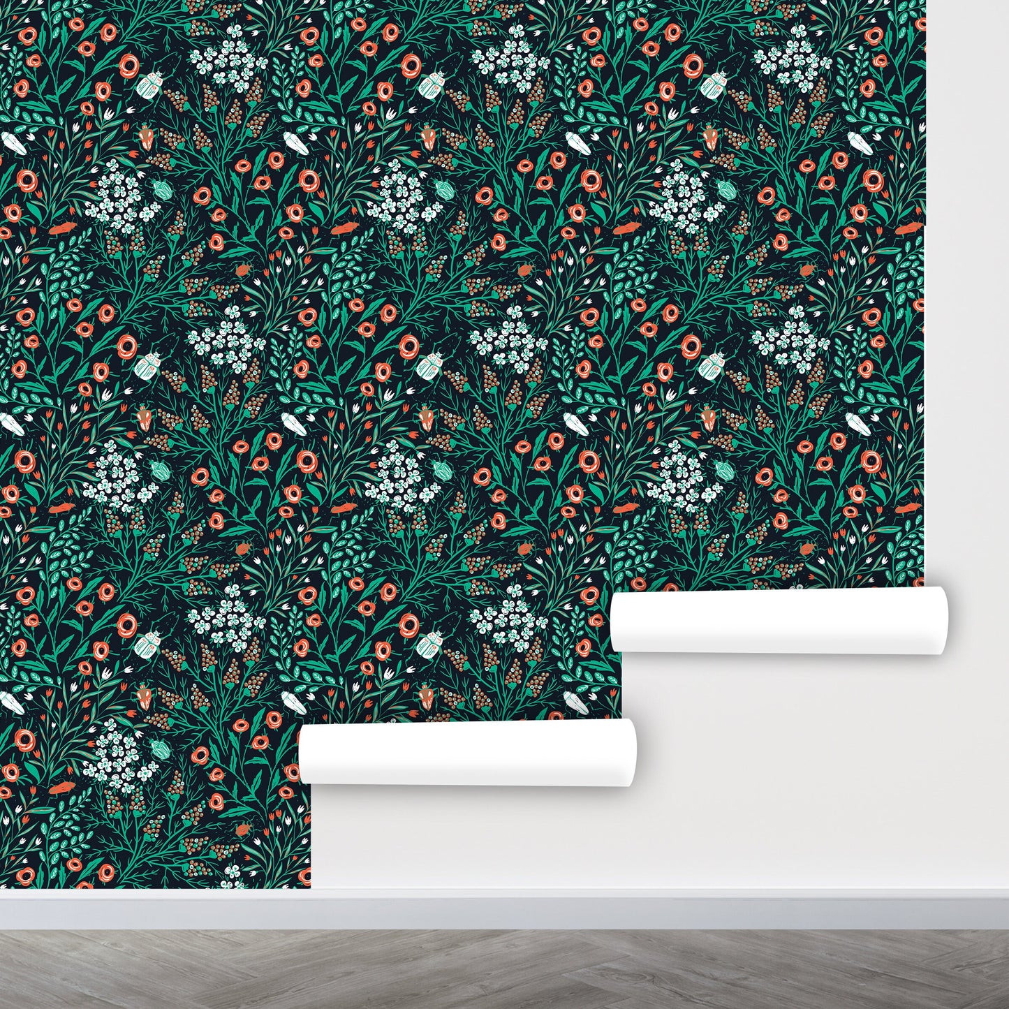 Wildflower Wallpaper Peel and Stick, Dark Floral Wallpaper, Botanical Wallpaper, Poppy Wallpaper, Removable Wall Paper