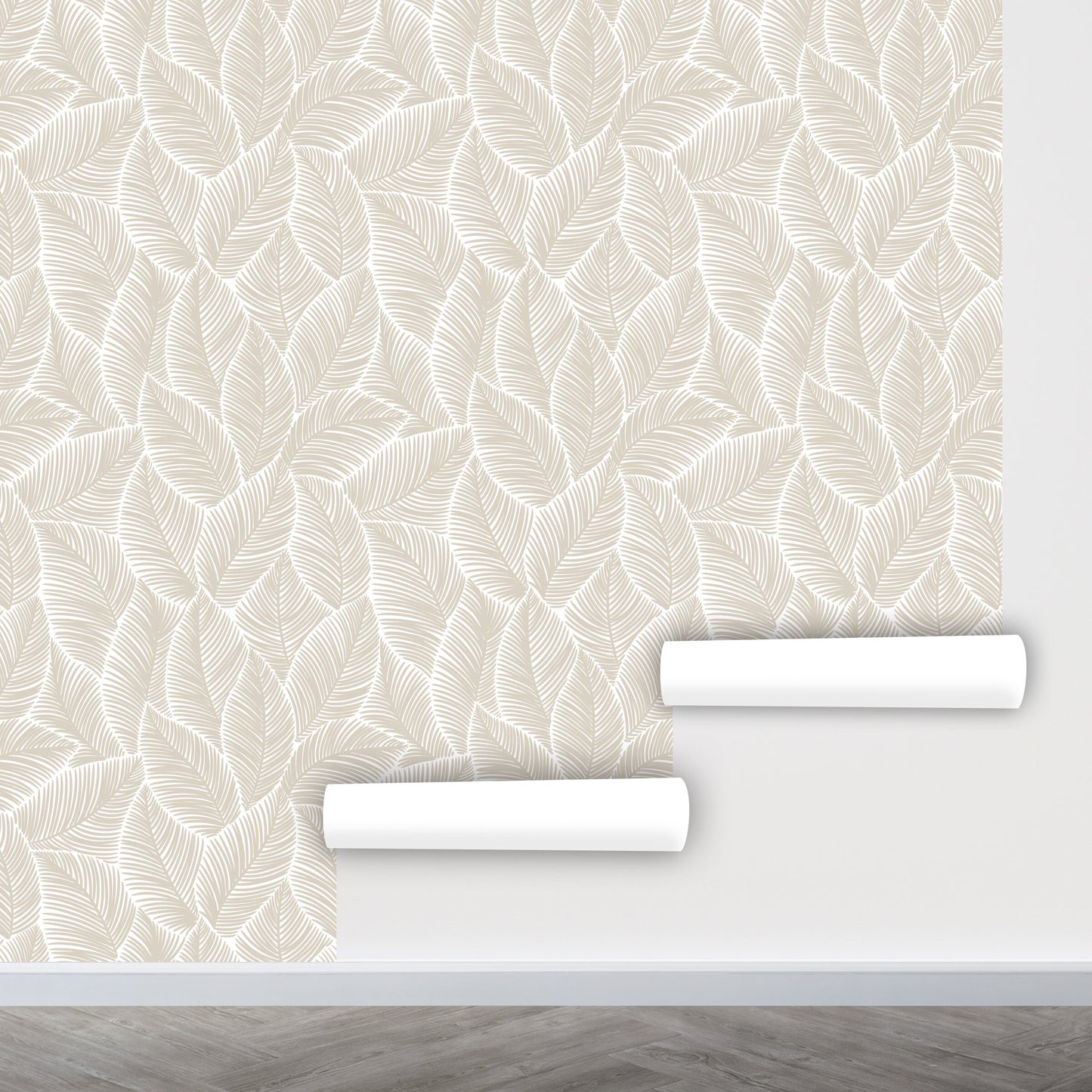 Beige Leaf Wallpaper Peel and Stick, Botanical Wallpaper, Scandinavian Wallpaper, Removable Wall Paper