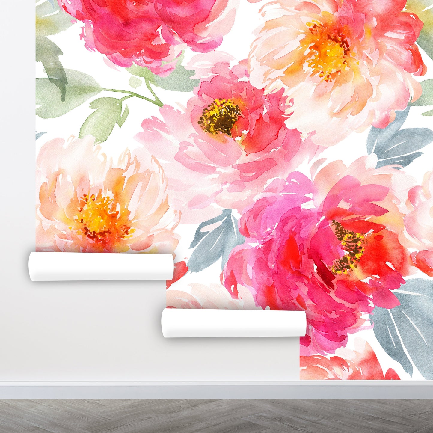 Hot Pink Wallpaper, Big Flower Wallpaper Peel and Stick, Watercolor Floral Wallpaper Bedroom, Nursery Wallpaper