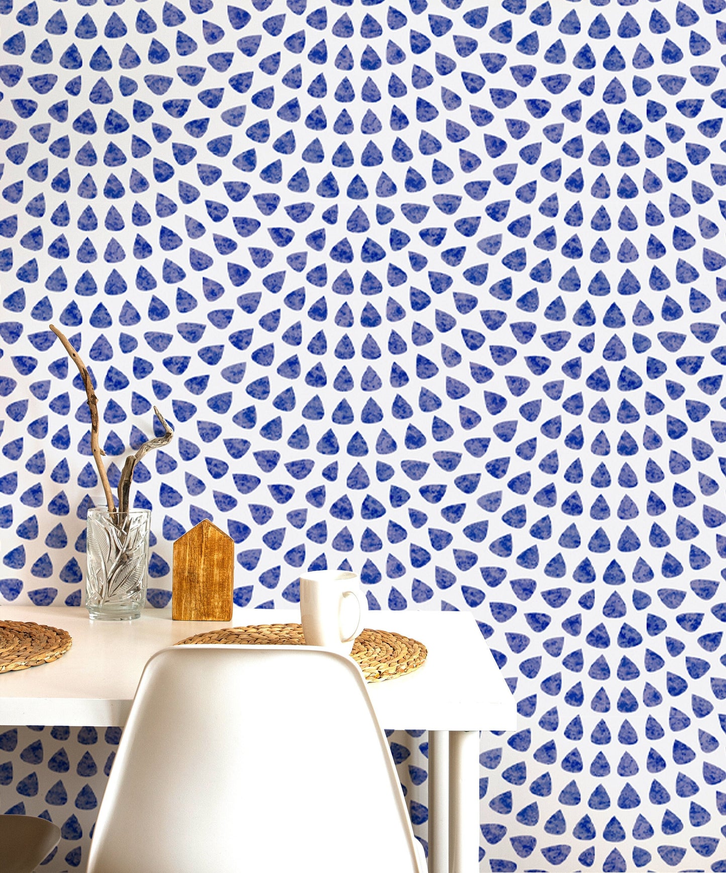 Blue Scallop Wallpaper Peel and Stick, Art Deco Wallpaper, Geometric Wallpaper, Removable Wall Paper