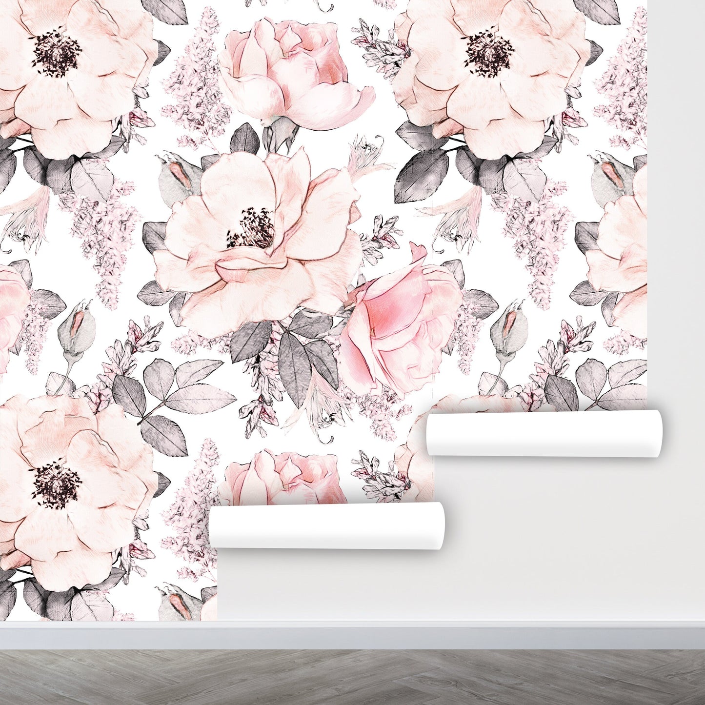 Pink Floral Wallpaper Peel and Stick, Peony Wallpaper, Big Flower Wallpaper Nursery Wallpaper, Removable Wall Paper