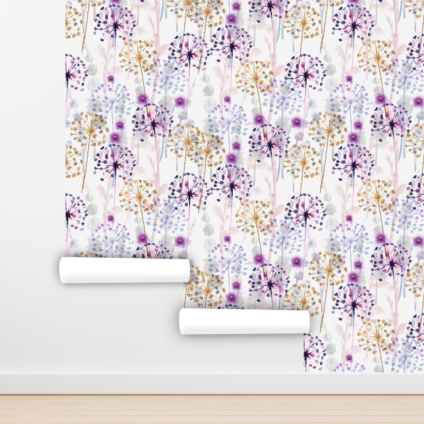 Dandelion Wallpaper Peel and Stick, Watercolor Floral Wallpaper, Removable Wall Paper