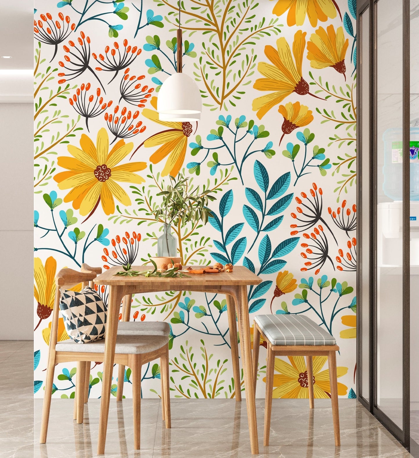 Yellow Floral Wallpaper Peel and Stick, Spring Wallpaper, Wildflower Wallpaper Nursery Wallpaper, Removable Wall Paper