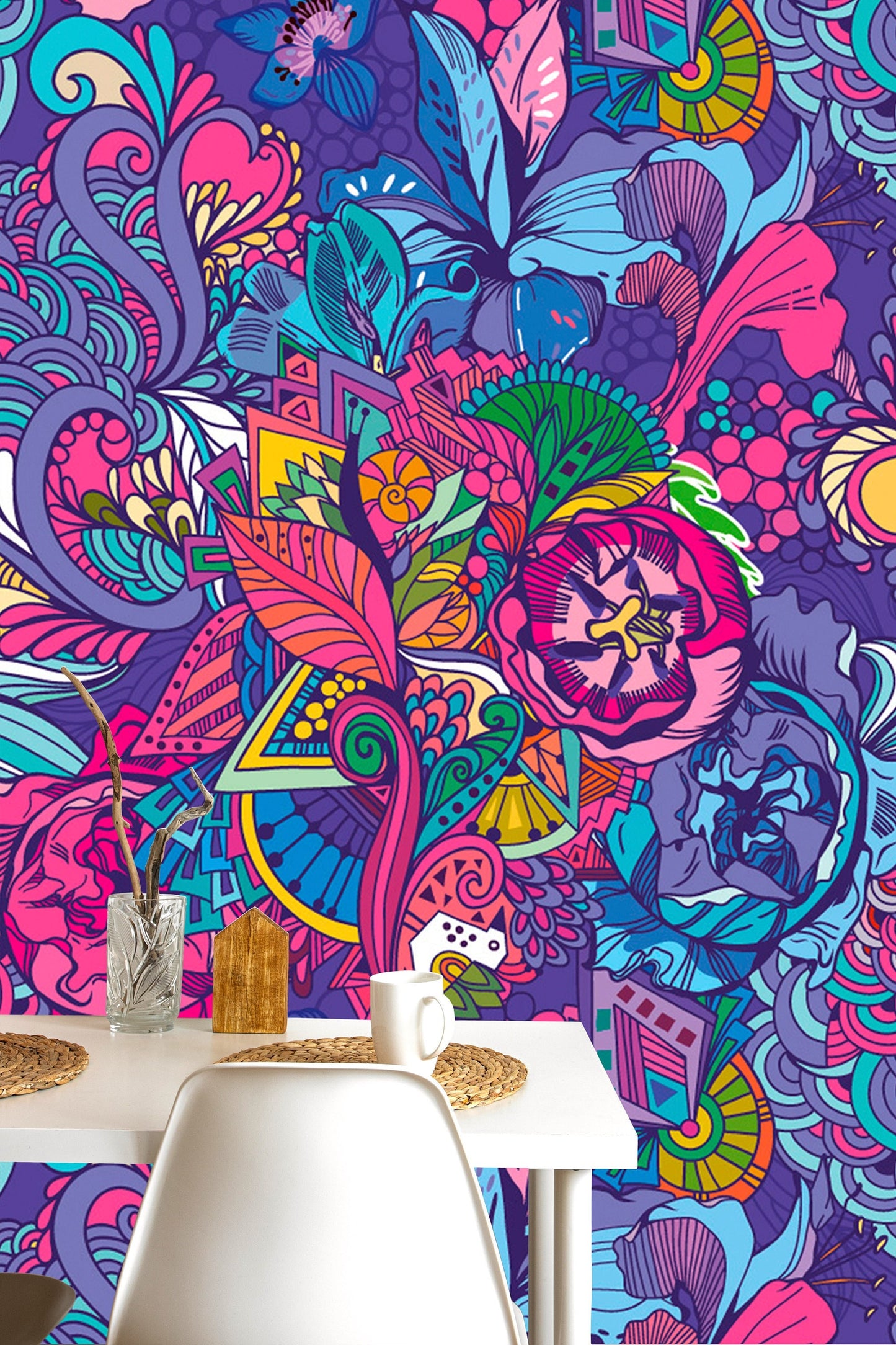 Hot Pink Wallpaper Peel and Stick, Purple Wallpaper, Colorful Wallpaper, Abstract Wallpaper, Removable Wall Paper