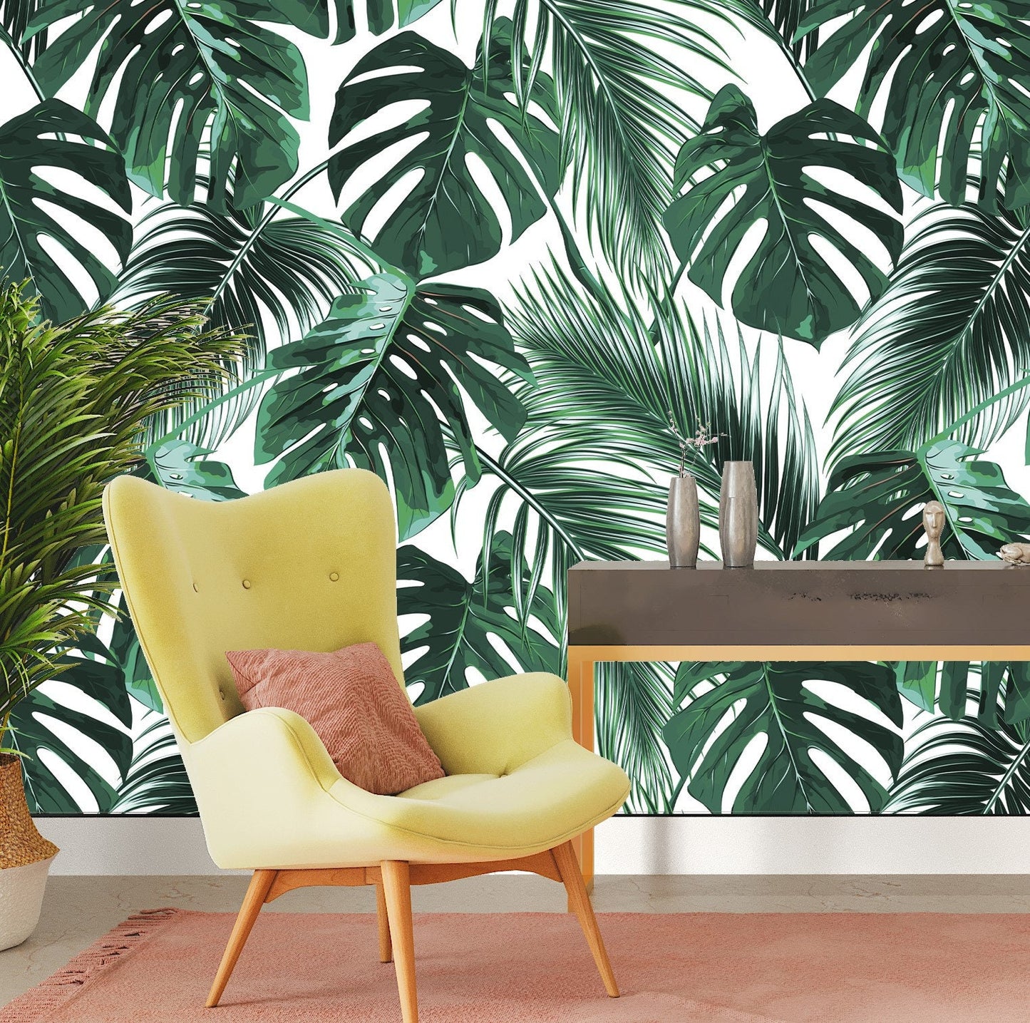 Palm Wallpaper Peel and Stick, Monstera Wallpaper, Big Leaf Wallpaper, Tropical Leaf Wallpaper, Removable Wall Paper