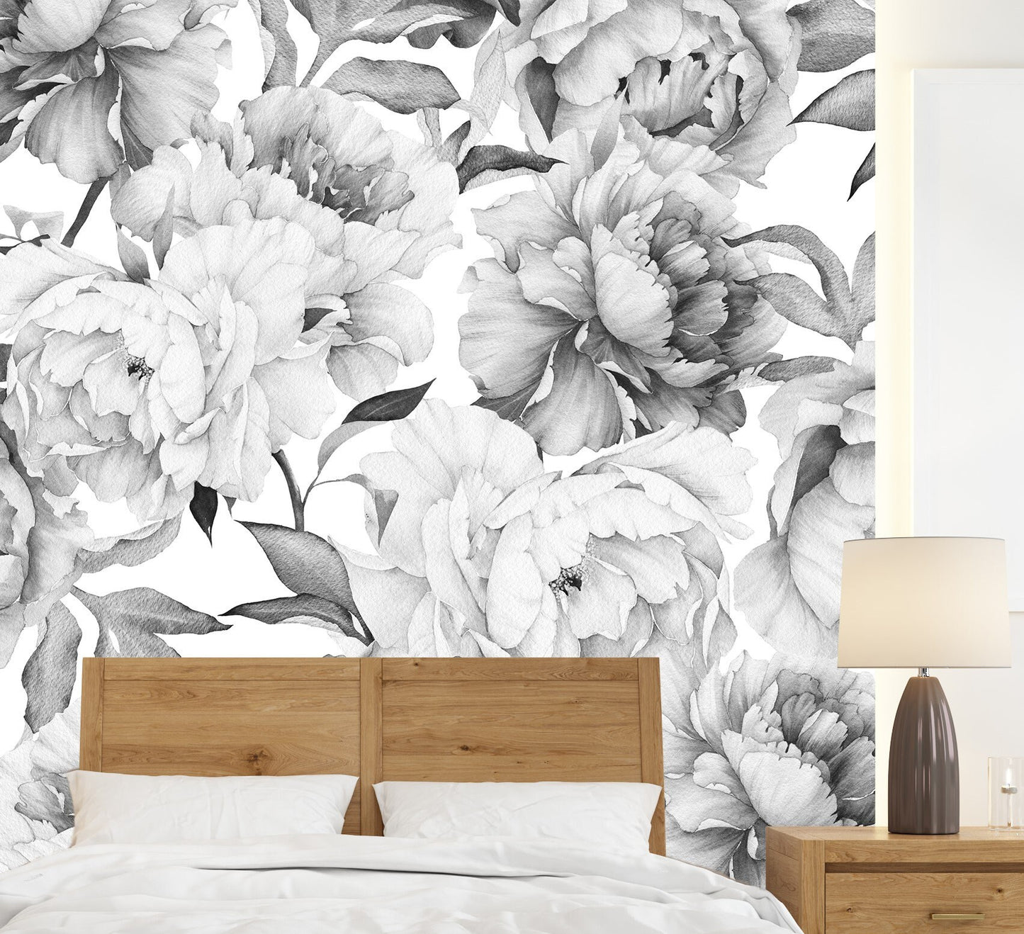 Peony Wallpaper Black and White Floral Wallpaper Peel and Stick Wallpaper Removable Wallpaper Mural