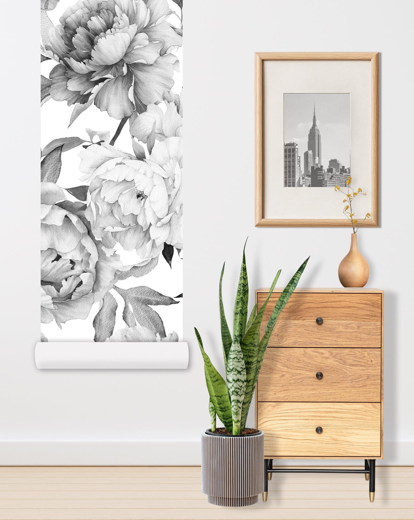 Peony Wallpaper Black and White Floral Wallpaper Peel and Stick Wallpaper Removable Wallpaper Mural