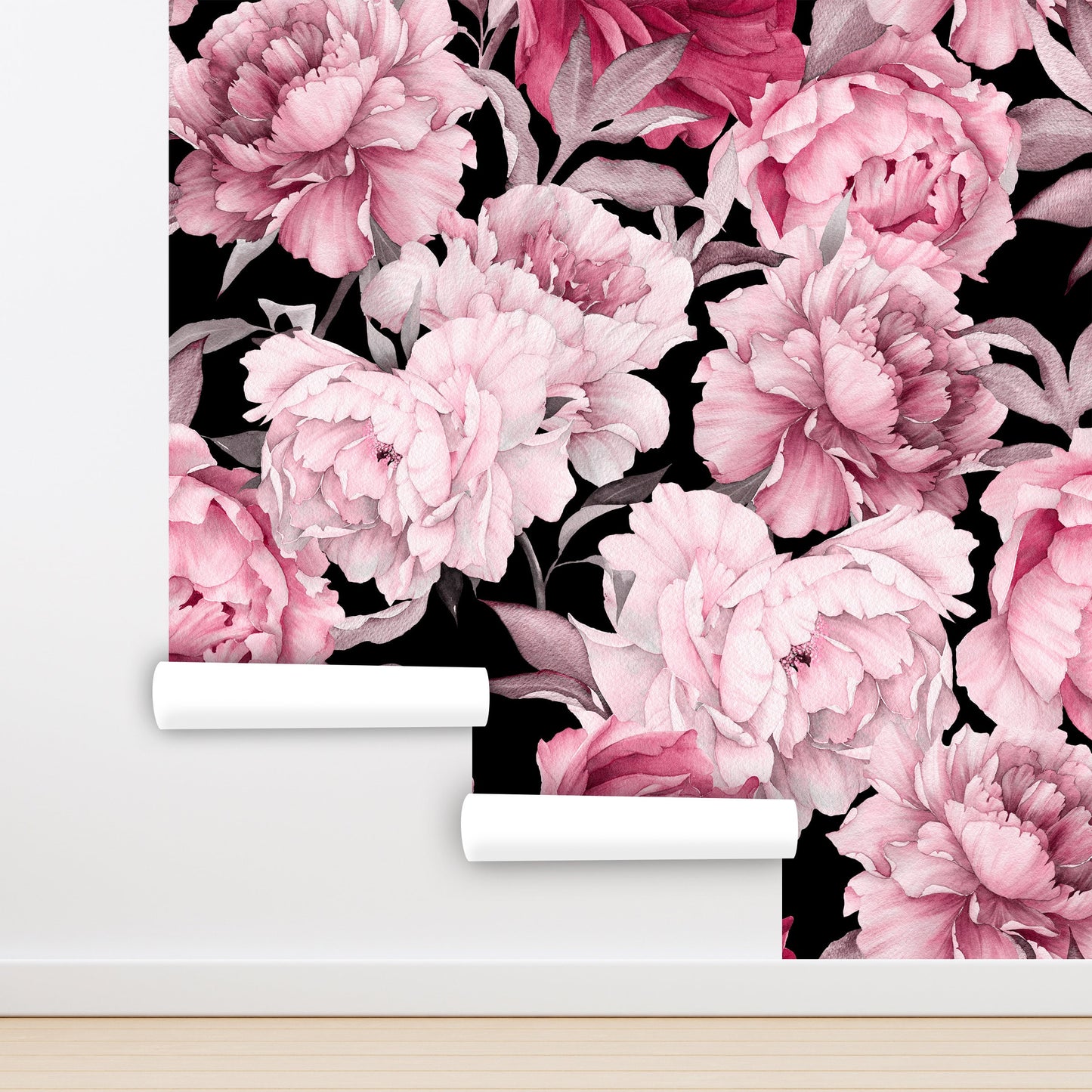 Dark Floral Wallpaper Peel and Stick, Pink Peony Wallpaper, Blossom Wallpaper, Removable Wall Paper