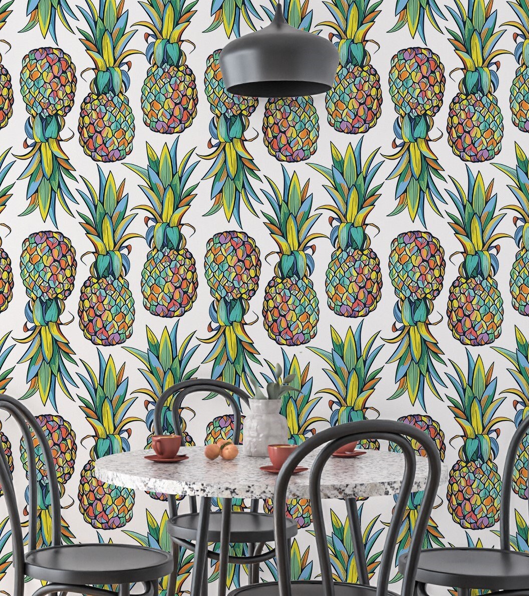 Pineapple Wallpaper, Tropical Wallpaper Peel and Stick, Colorful Wallpaper, Removable Wall Paper