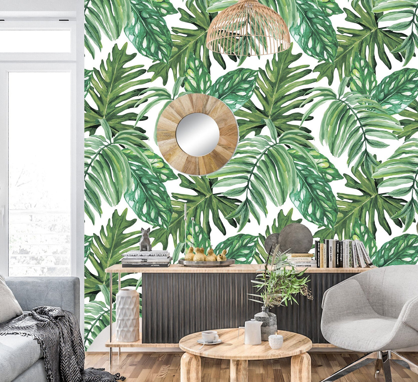 Palm Wallpaper Peel and Stick, Green Leaf Wallpaper Tropical Wallpaper, Removable Wall Paper