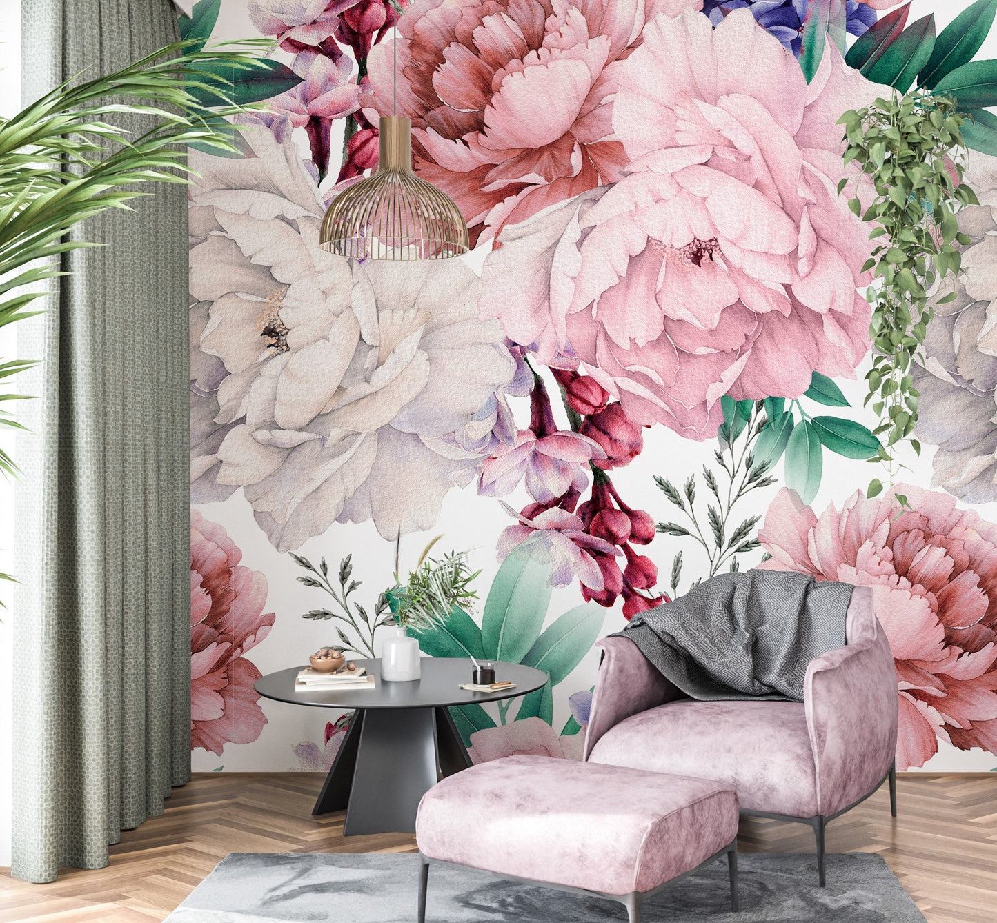 Pink Peony Wallpaper, Floral Wallpaper Peel and Stick, Nursery Wallpapers, Removable Wall Paper