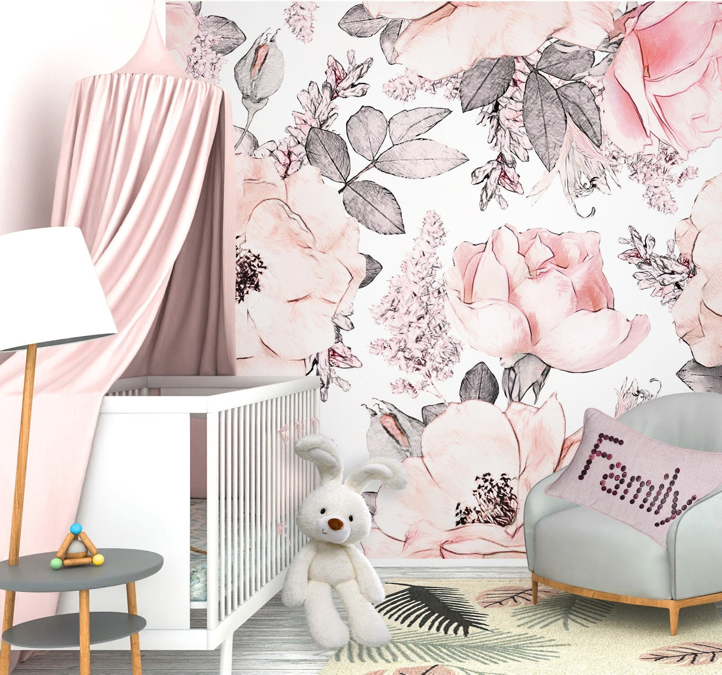 Pink Floral Mural fo nursery