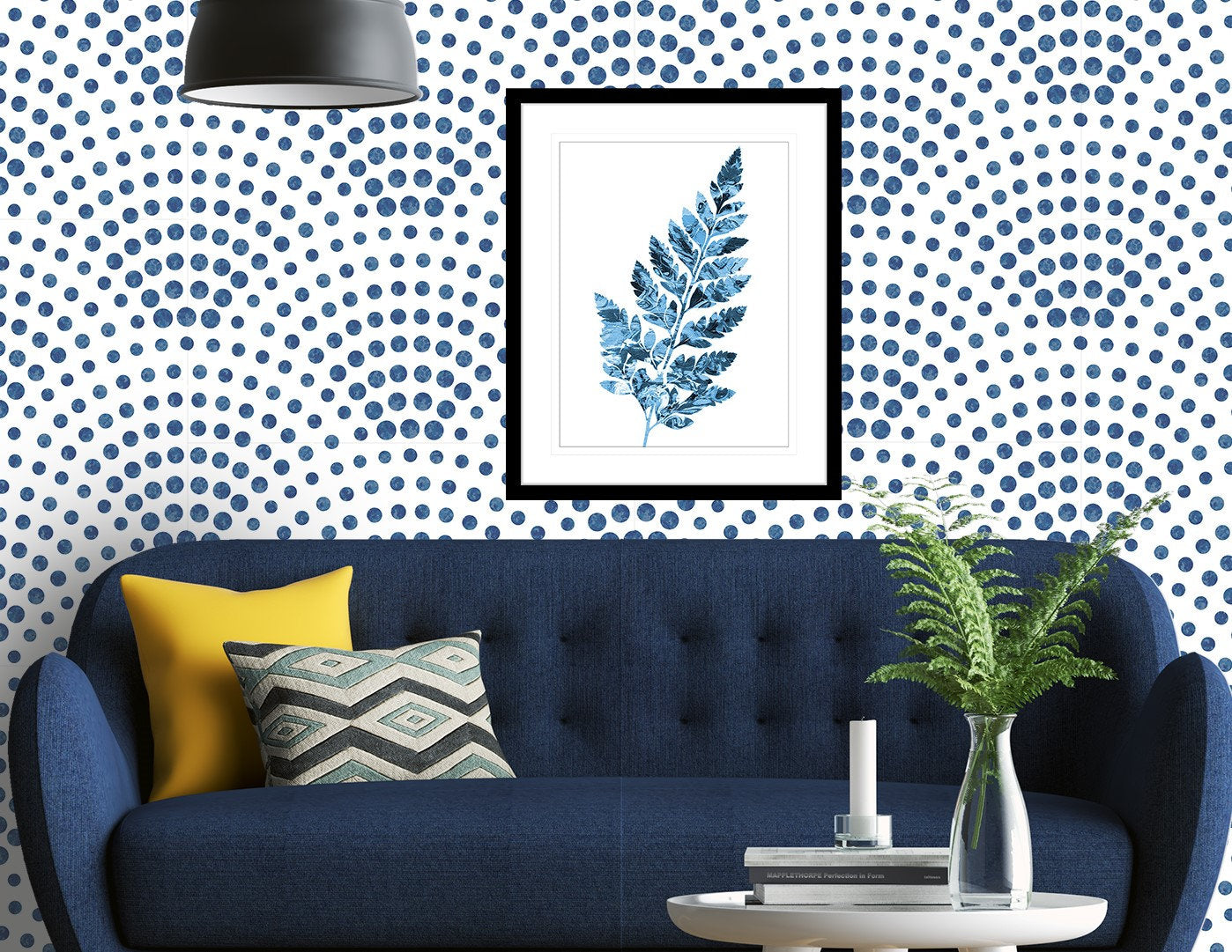 Blue Scallop Wallpaper Peel and Stick, Watercolor Dots Wallpaper, Geometric Wallpaper, Art Deco Wallpaper, Removable Wall Paper