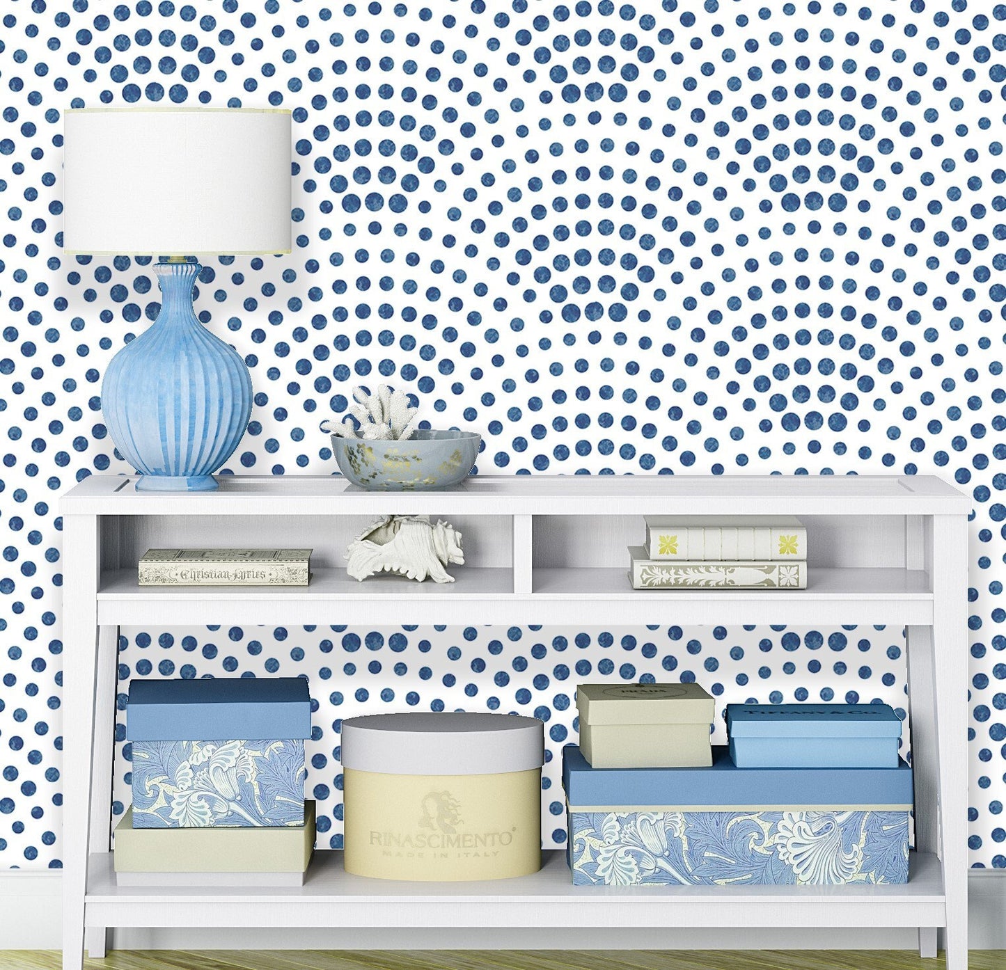 Blue Scallop Wallpaper Peel and Stick, Watercolor Dots Wallpaper, Geometric Wallpaper, Art Deco Wallpaper, Removable Wall Paper