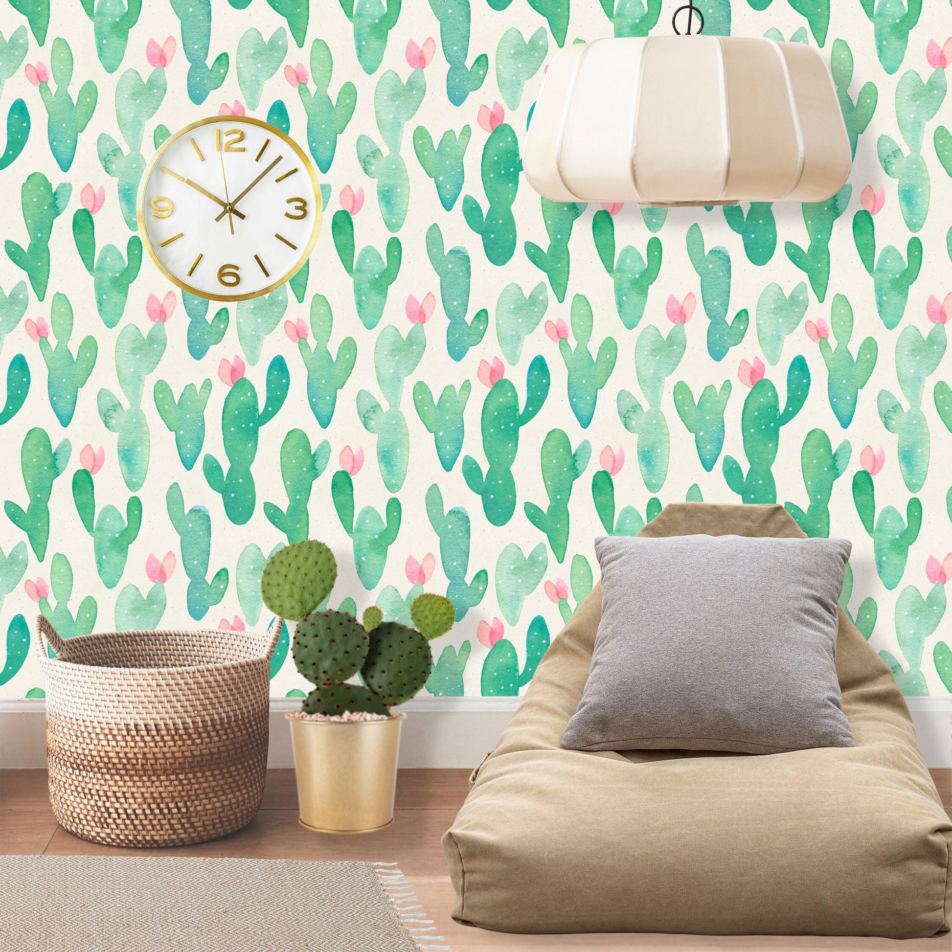 Cactus Wallpaper, Tropical Wallpaper Peel and Stick, Green Plant Wallpaper, Nursery Wallpapers, Removable Wall Paper