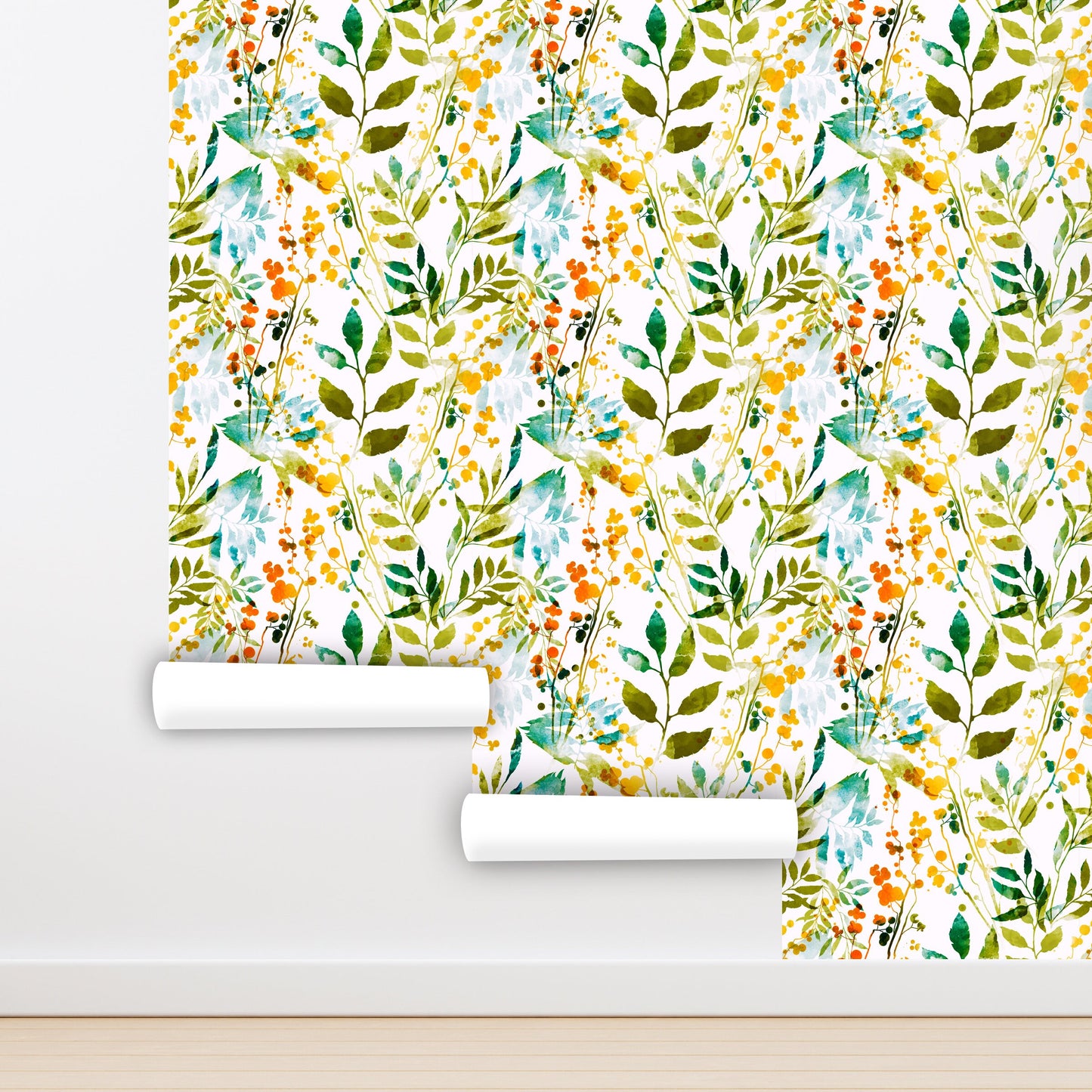 Green Leaf Wallpaper, Spring Wallpaper Peel and Stick, Botanical Wallpaper, Watercolor wallpaper, Removable Wall Paper