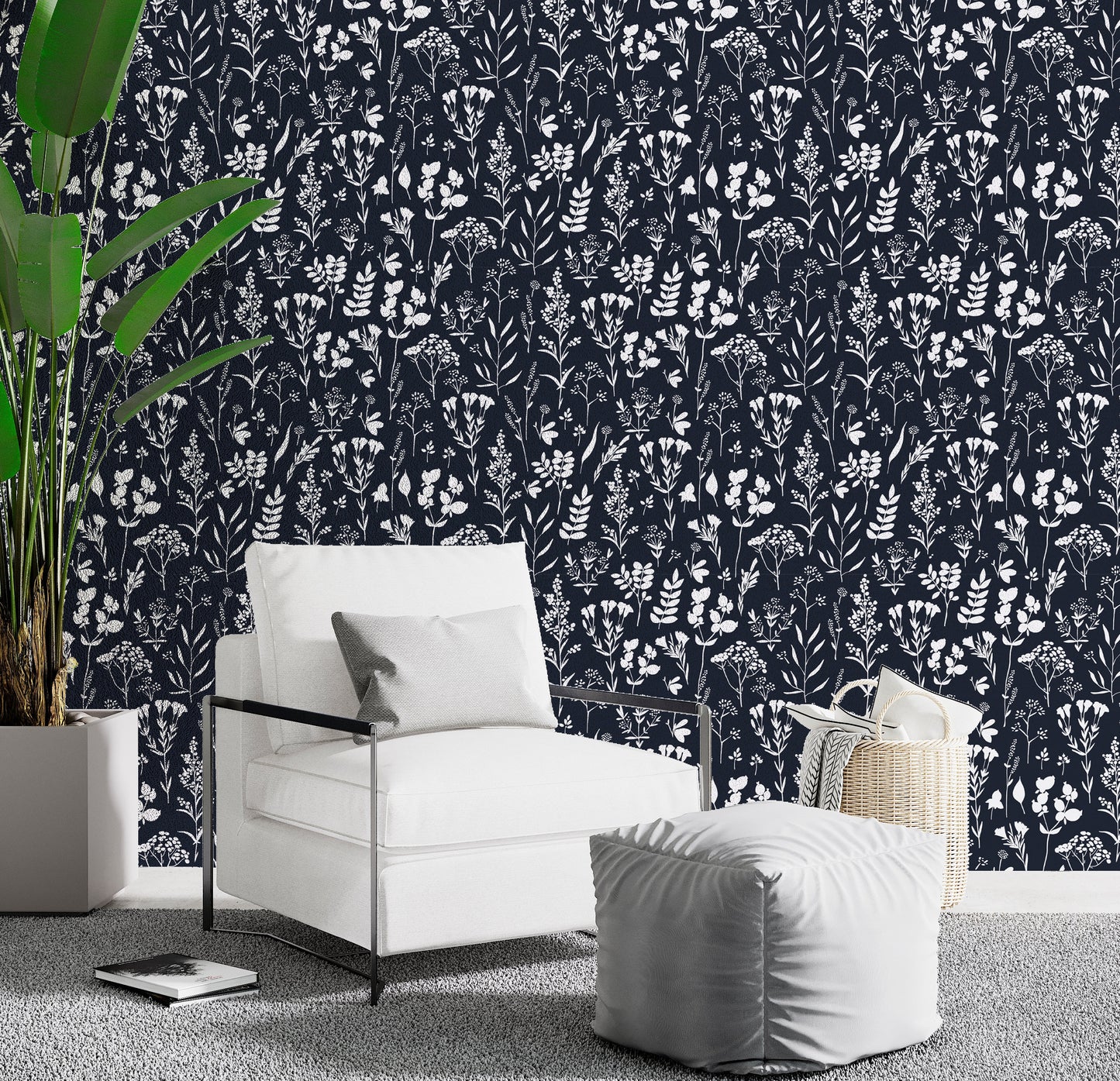 Herbs Wallpaper Peel and Stick Wallpaper Black and White, Botanical Wallpaper, Removable Wall Paper