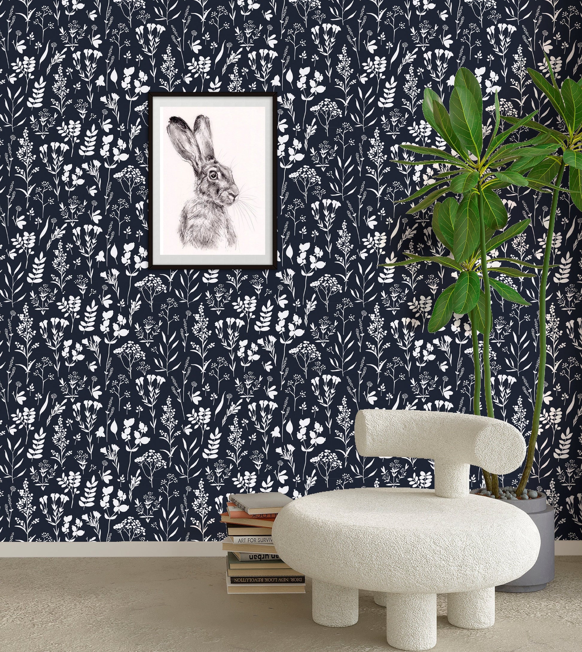Herbs Wallpaper Peel and Stick Wallpaper Black and White, Botanical Wallpaper, Removable Wall Paper