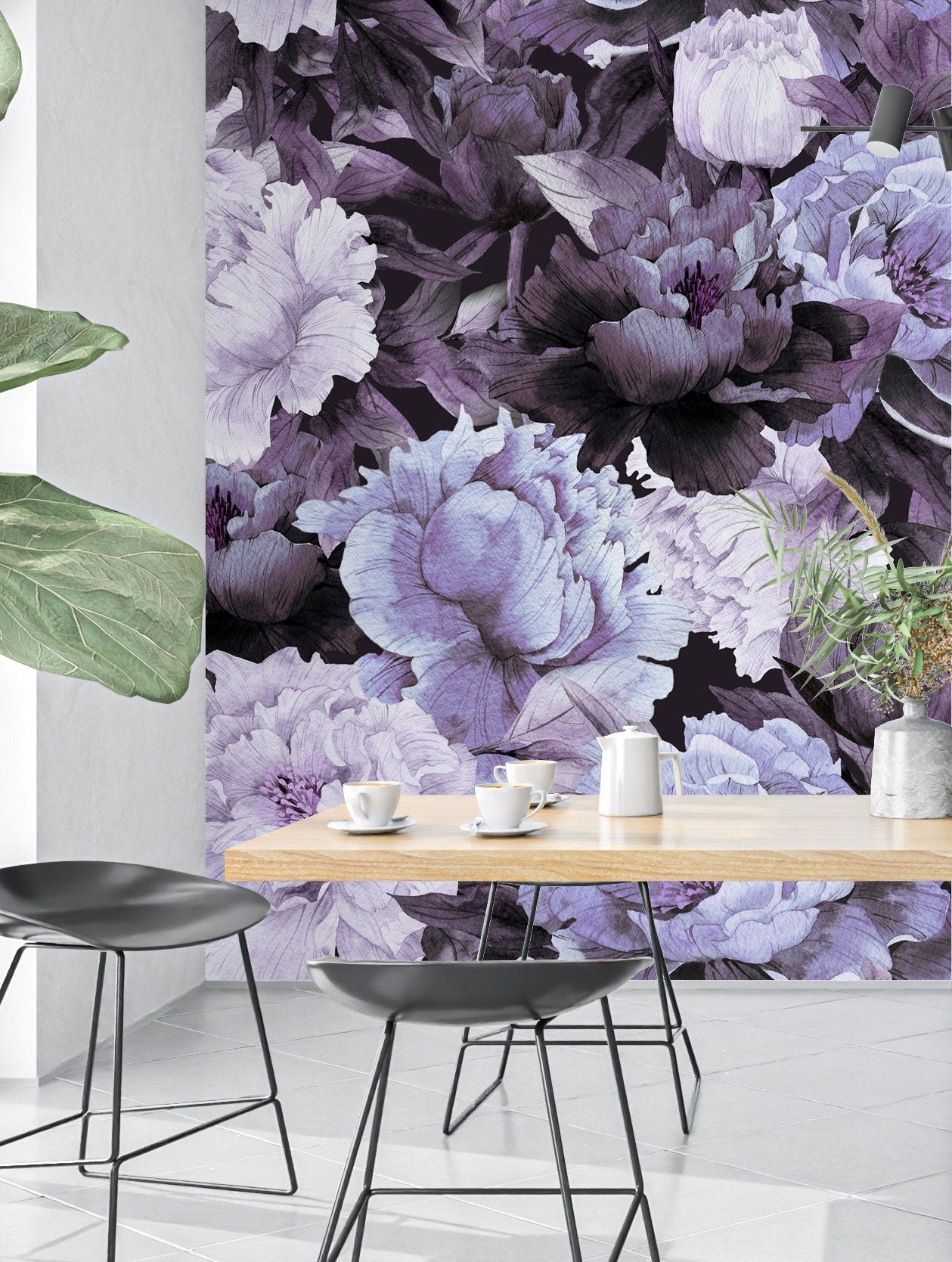 Purple Wallpaper Peel and Stick Dark Floral Wallpaper Peony Removable Wall Paper
