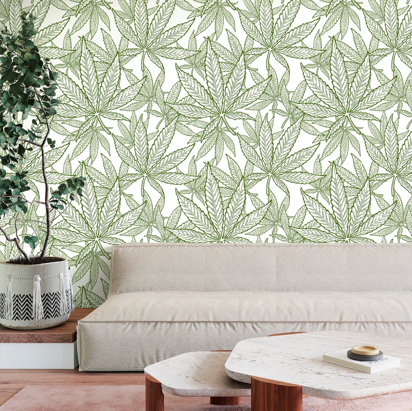 Marijuana Wallpaper Peel and Stick, Hemp Wallpaper, Green Leaf Wallpaper, Exotic Wallpaper, Removable Wall Paper