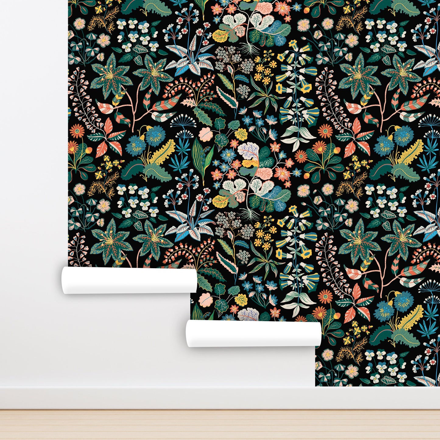 Dark Floral Wallpaper Peel and Stick, Herbs Wallpaper, Botanical Wallpaper, Removable Wall Paper