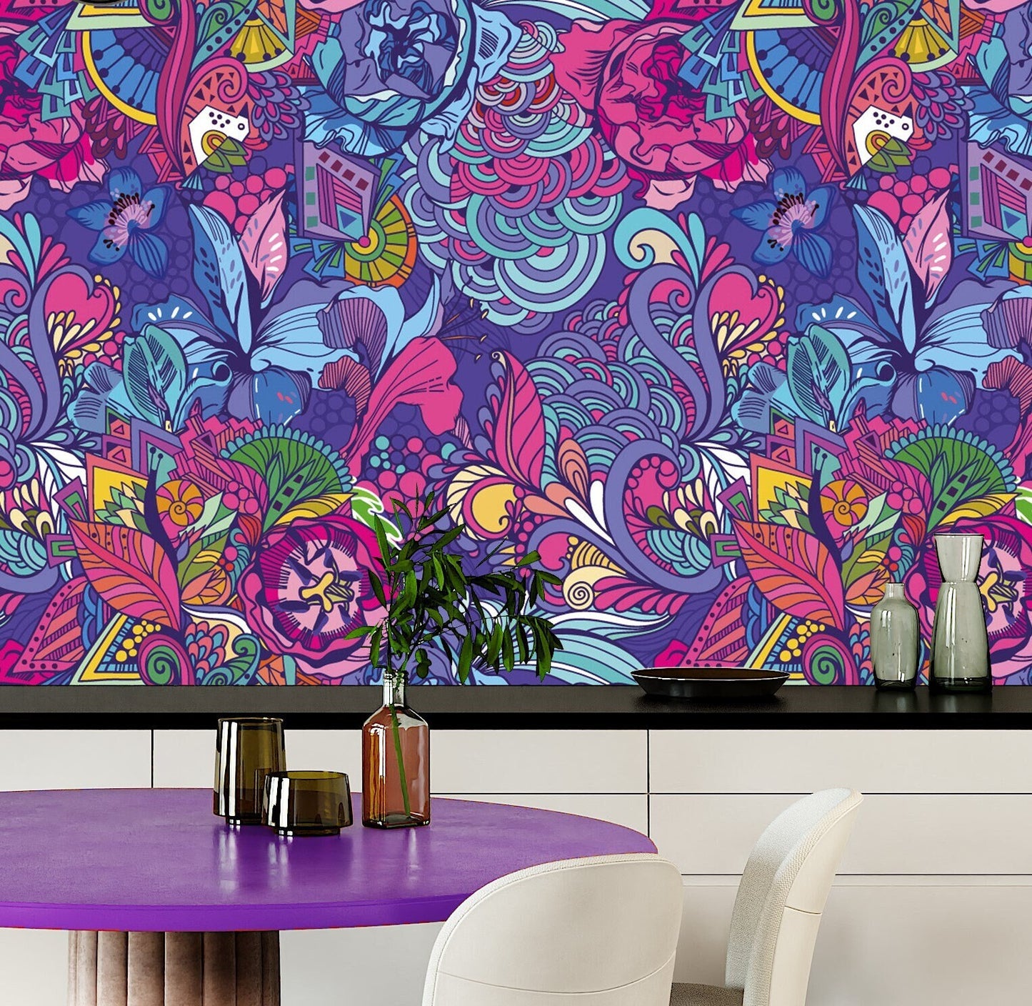 Hot Pink Wallpaper Peel and Stick, Purple Wallpaper, Colorful Wallpaper, Abstract Wallpaper, Removable Wall Paper