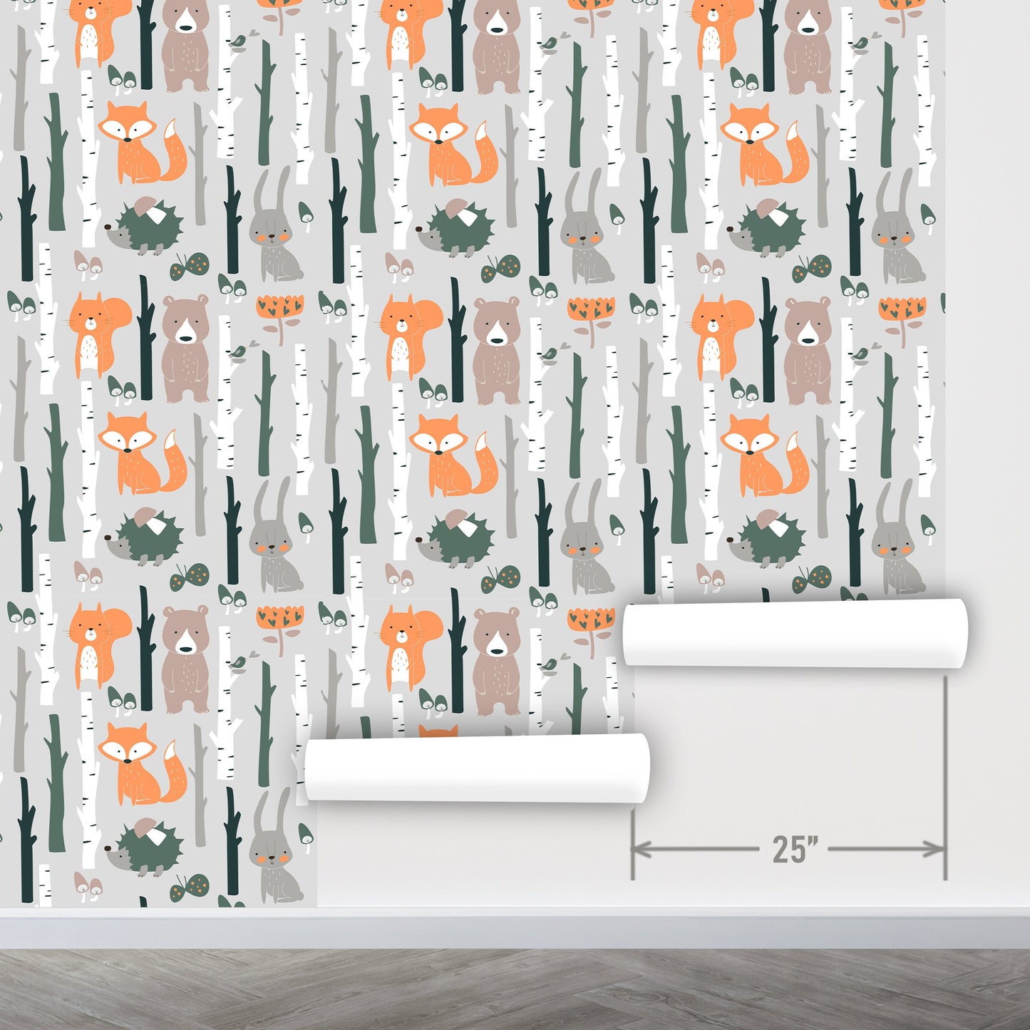 Woodland Wallpaper Peel and Stick, Bear Wallpaper, Fox Wallpaper, Animal Wallpaper, Removable Wall Paper