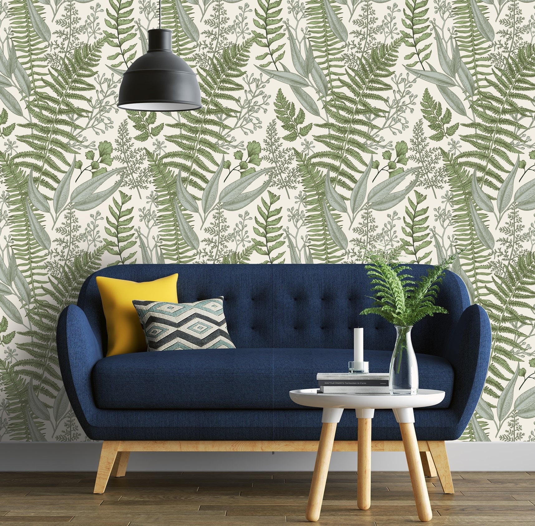 Removable Wallpaper Peel and Stick Wallpaper Mural Vintage Fern Leaves Wall Paper