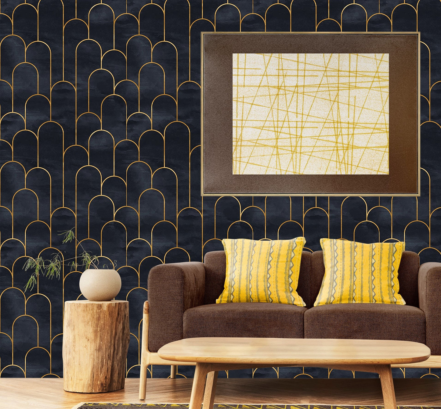 Black Geometric Wallpaper Peel and Stick Art Deco Wallpaper, Vintage Wallpaper, Removable Wall Paper