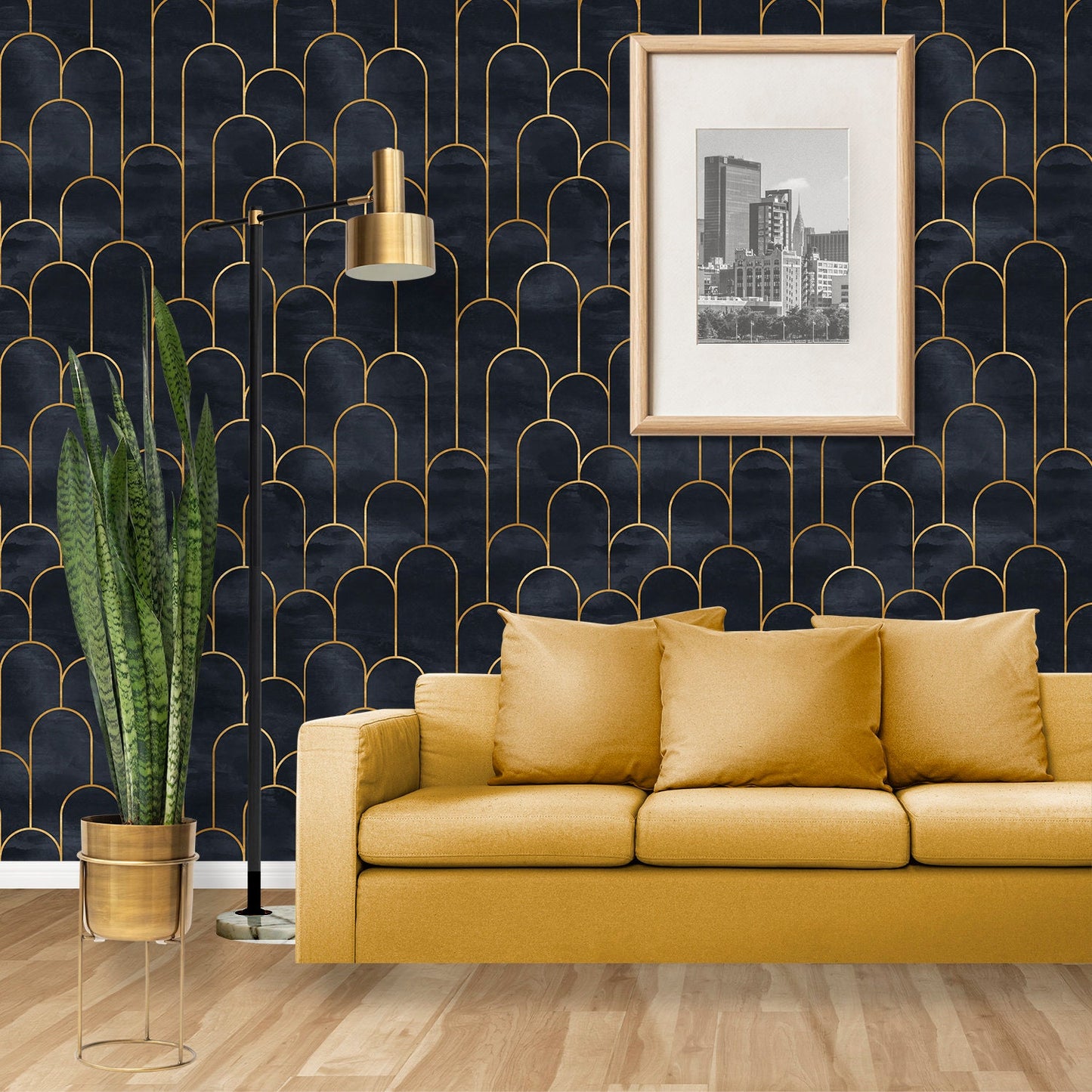 Black Geometric Wallpaper Peel and Stick Art Deco Wallpaper, Vintage Wallpaper, Removable Wall Paper