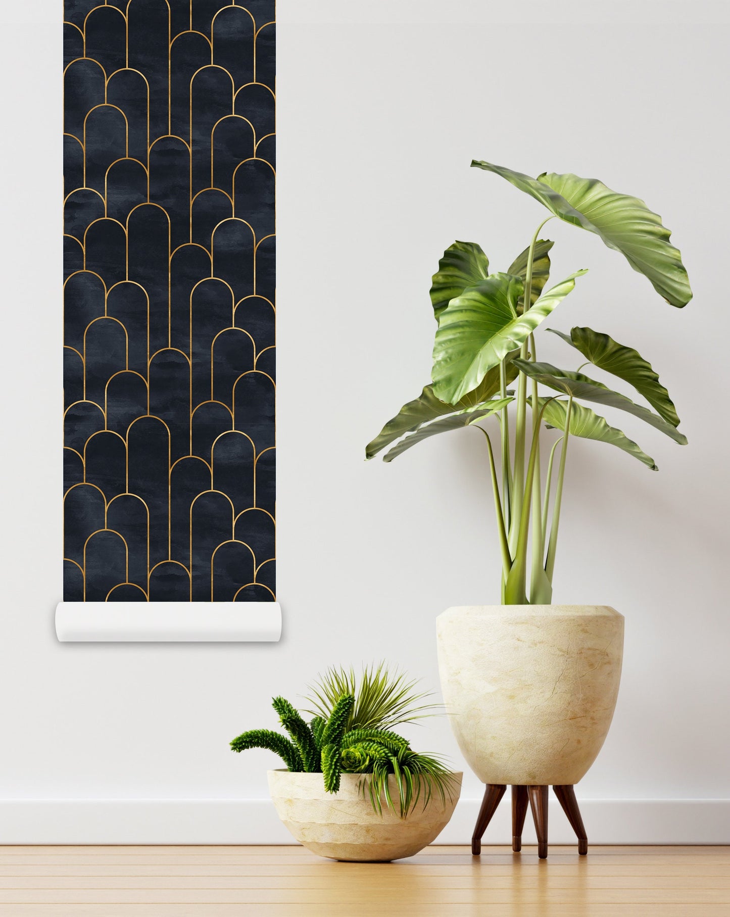 Black Geometric Wallpaper Peel and Stick Art Deco Wallpaper, Vintage Wallpaper, Removable Wall Paper