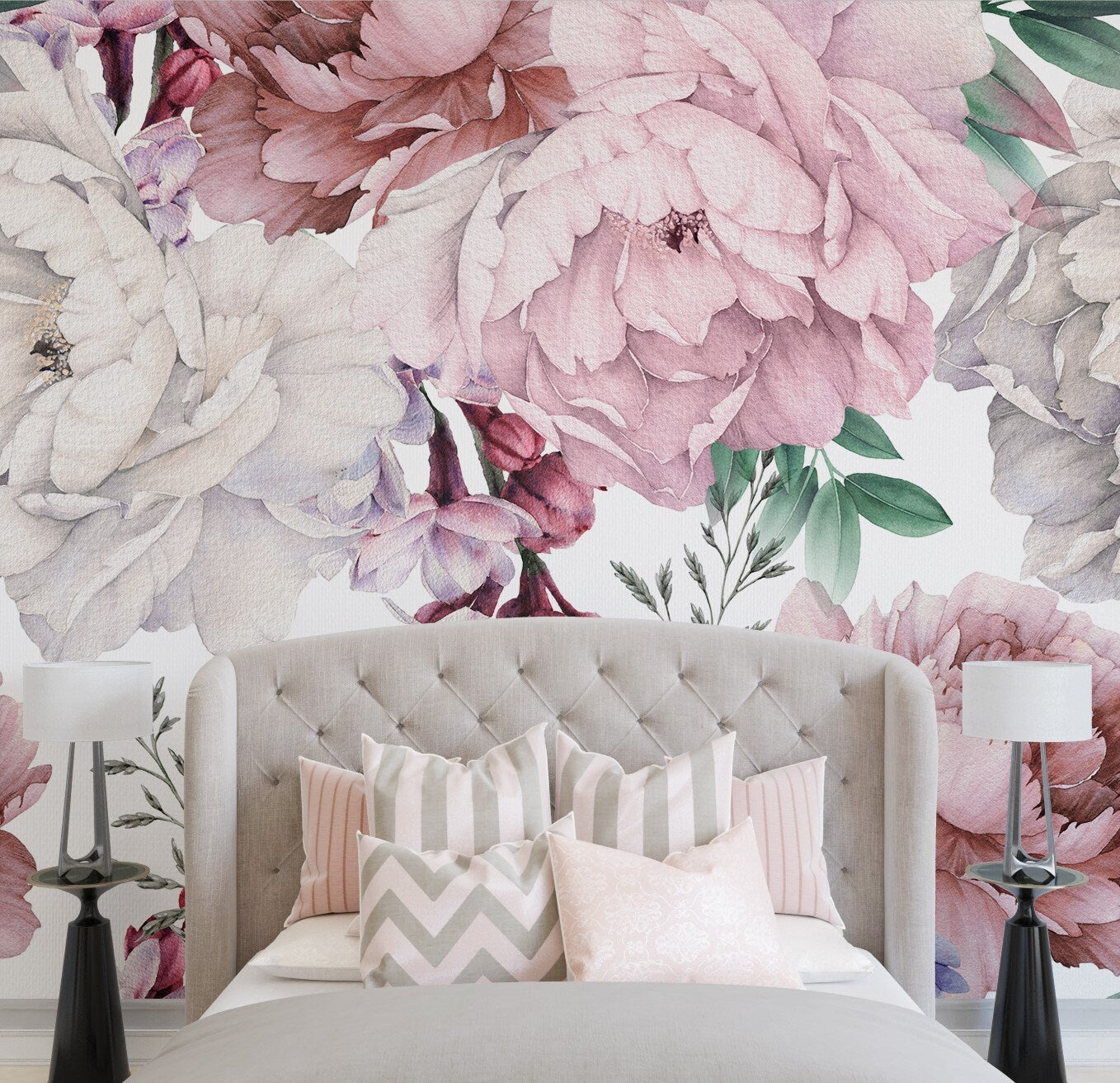 Pink Peony Wallpaper, Floral Wallpaper Peel and Stick, Nursery Wallpapers, Removable Wall Paper