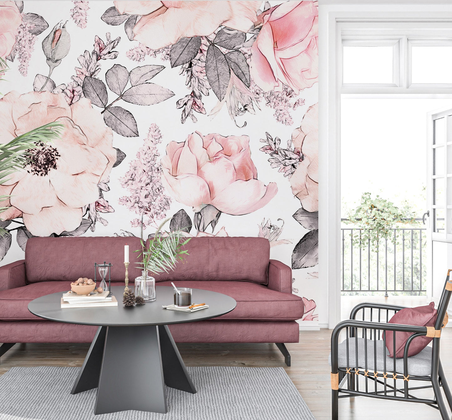 Big Flower Wallpaper, Pink Floral Mural