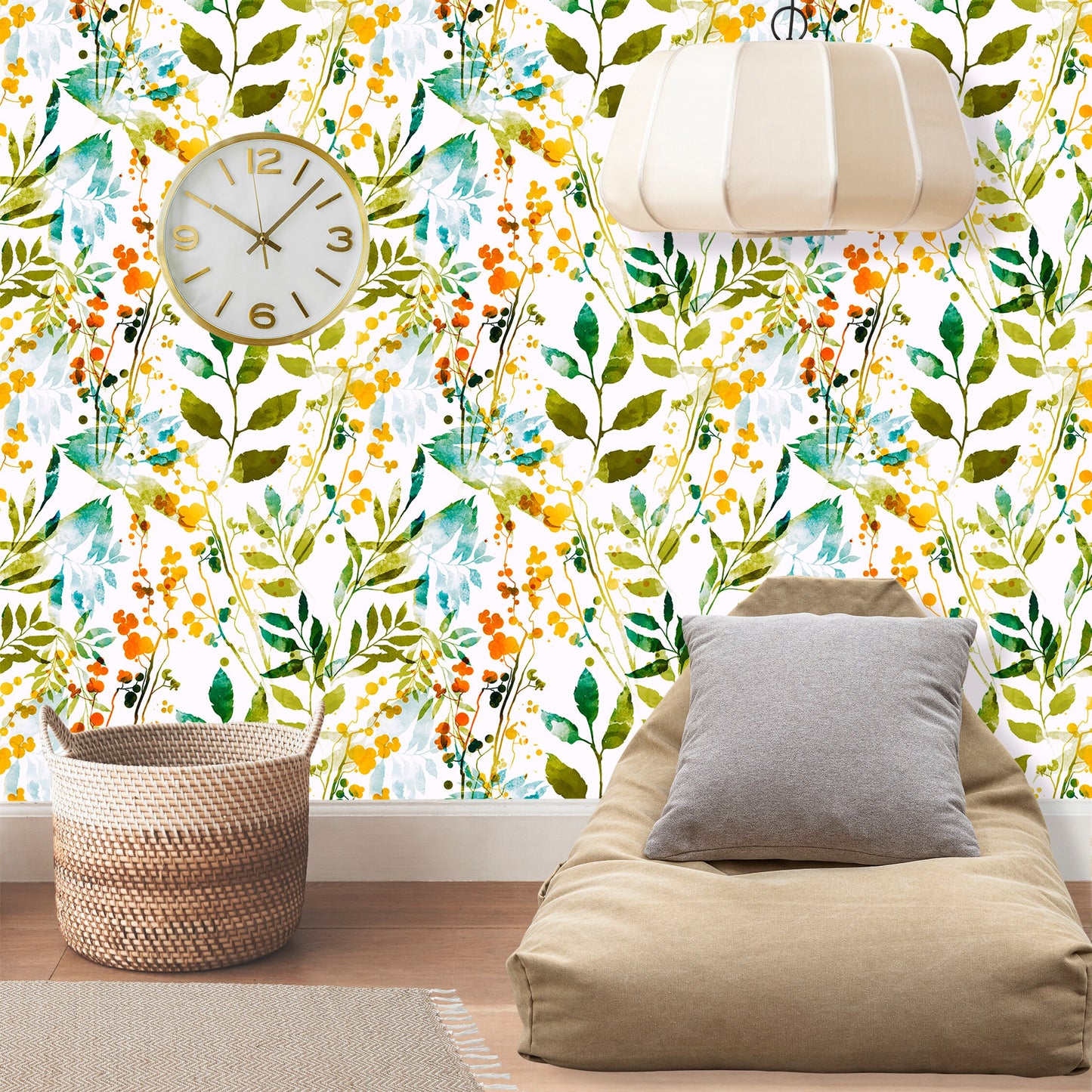 Green Leaf Wallpaper, Spring Wallpaper Peel and Stick, Botanical Wallpaper, Watercolor wallpaper, Removable Wall Paper