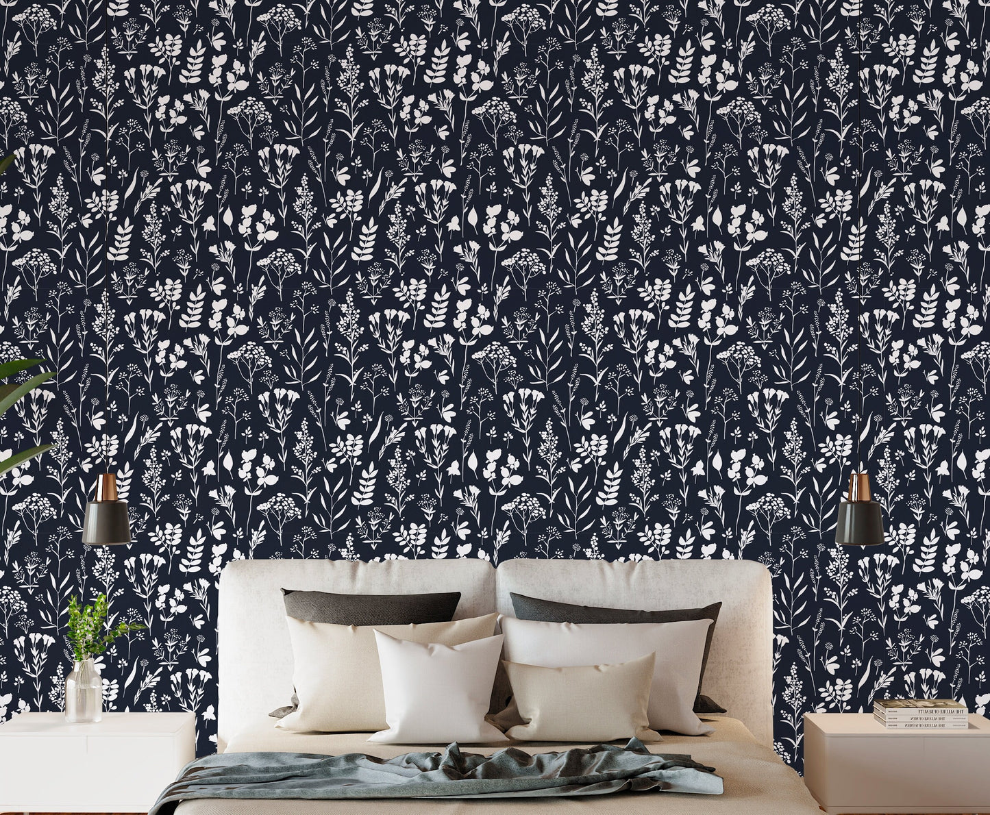 Herbs Wallpaper Peel and Stick Wallpaper Black and White, Botanical Wallpaper, Removable Wall Paper
