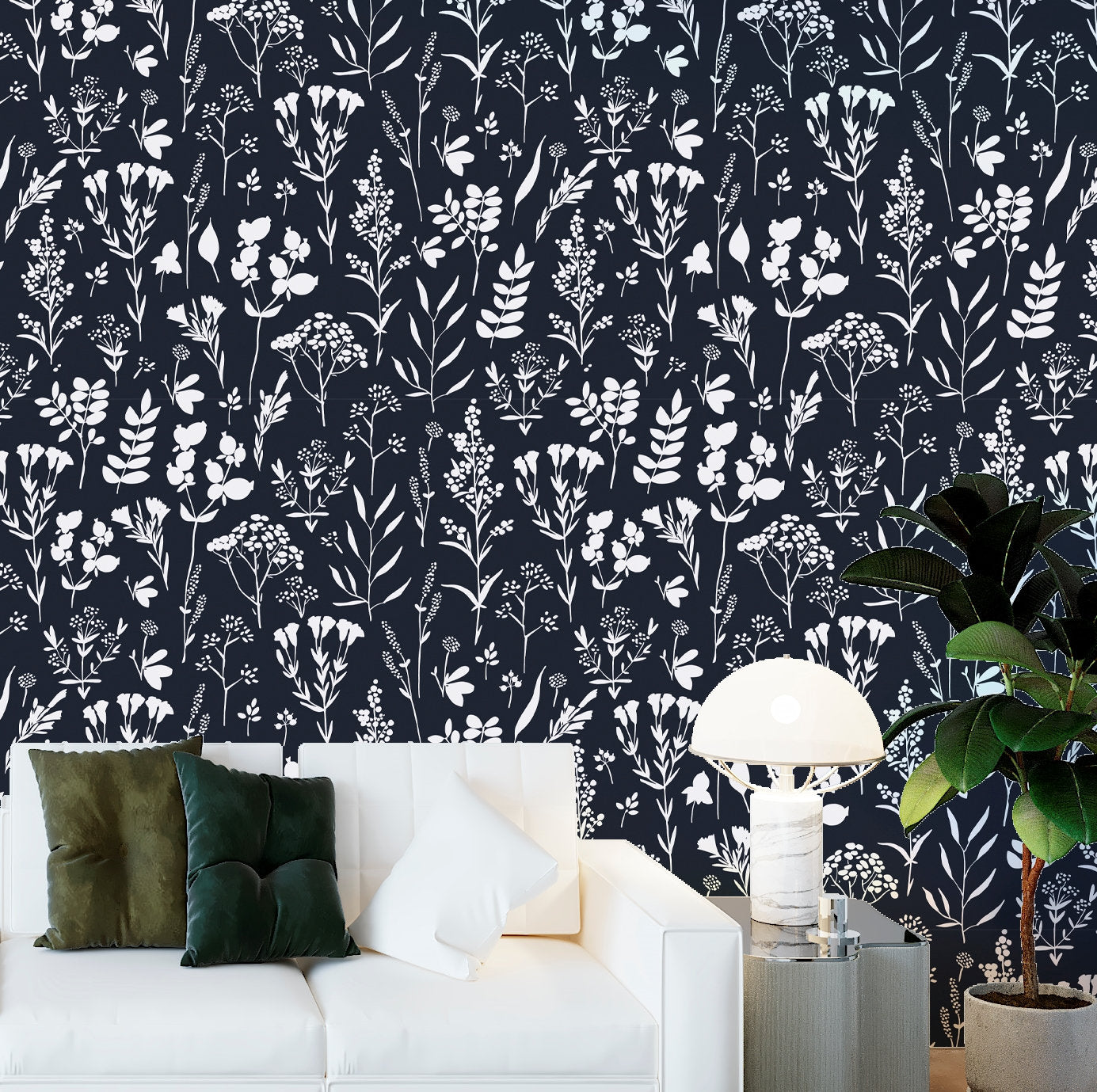 Herbs Wallpaper Peel and Stick Wallpaper Black and White, Botanical Wallpaper, Removable Wall Paper