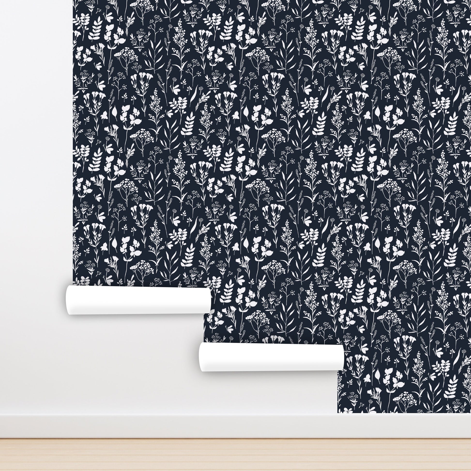 Herbs Wallpaper Peel and Stick Wallpaper Black and White, Botanical Wallpaper, Removable Wall Paper