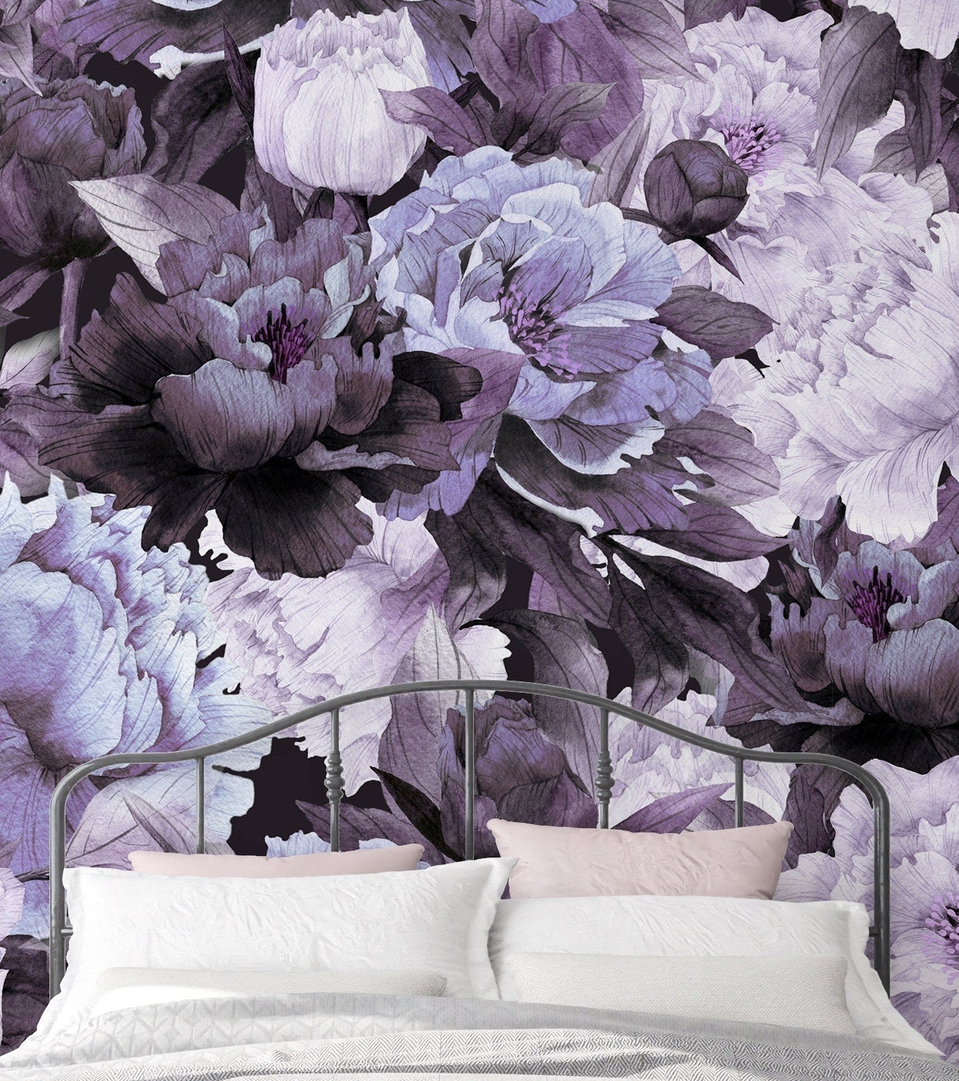 Purple Wallpaper Peel and Stick Dark Floral Wallpaper Peony Removable Wall Paper