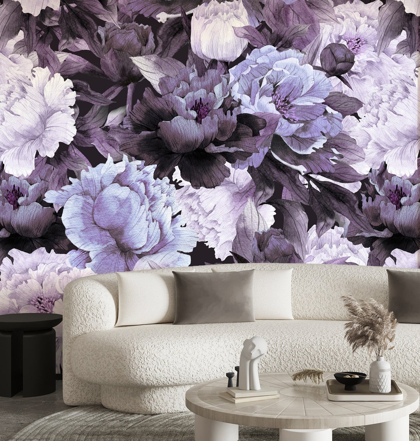 Purple Wallpaper Peel and Stick Dark Floral Wallpaper Peony Removable Wall Paper