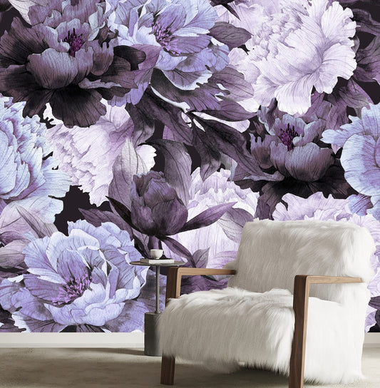 Purple Wallpaper Peel and Stick Dark Floral Wallpaper Peony Removable Wall Paper