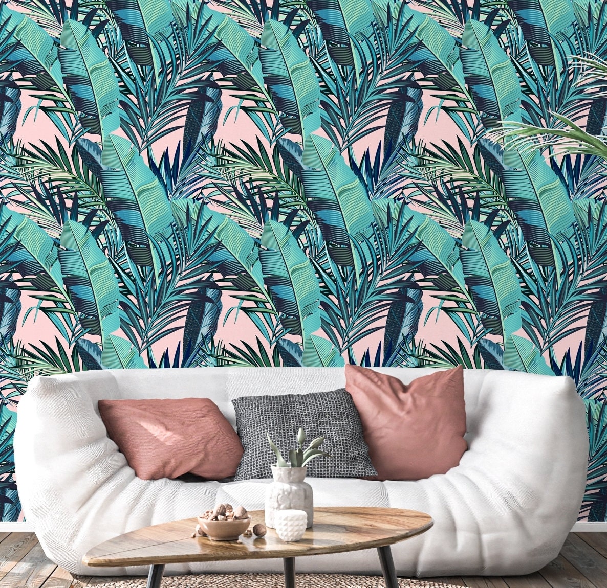 Banana Leaf Wallpaper Peel and Stick, Green Leaf Wallpaper, Palm Wallpaper, Tropical Wallpaper, Removable Wall Paper