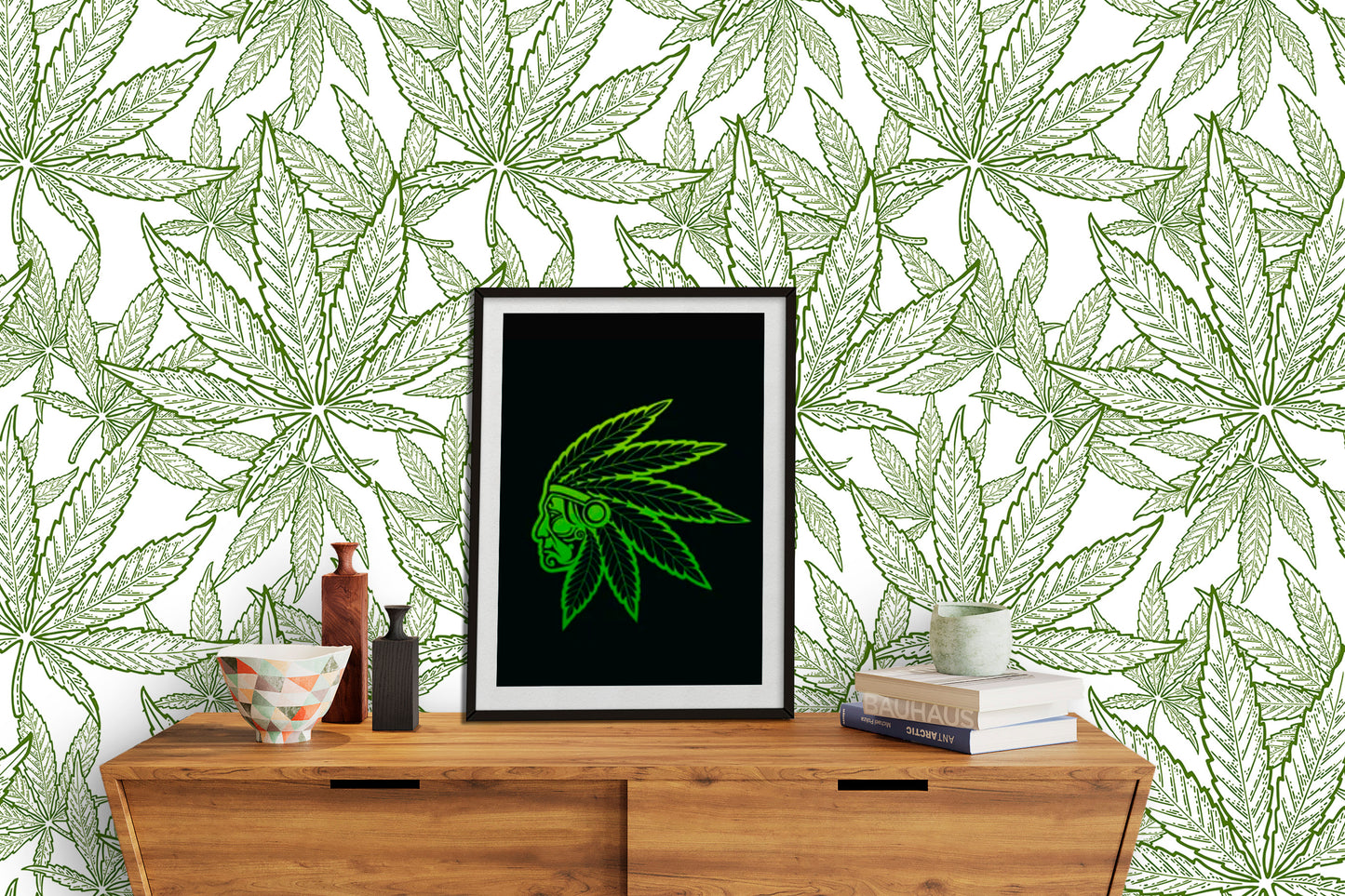 Marijuana Wallpaper Peel and Stick, Hemp Wallpaper, Green Leaf Wallpaper, Exotic Wallpaper, Removable Wall Paper