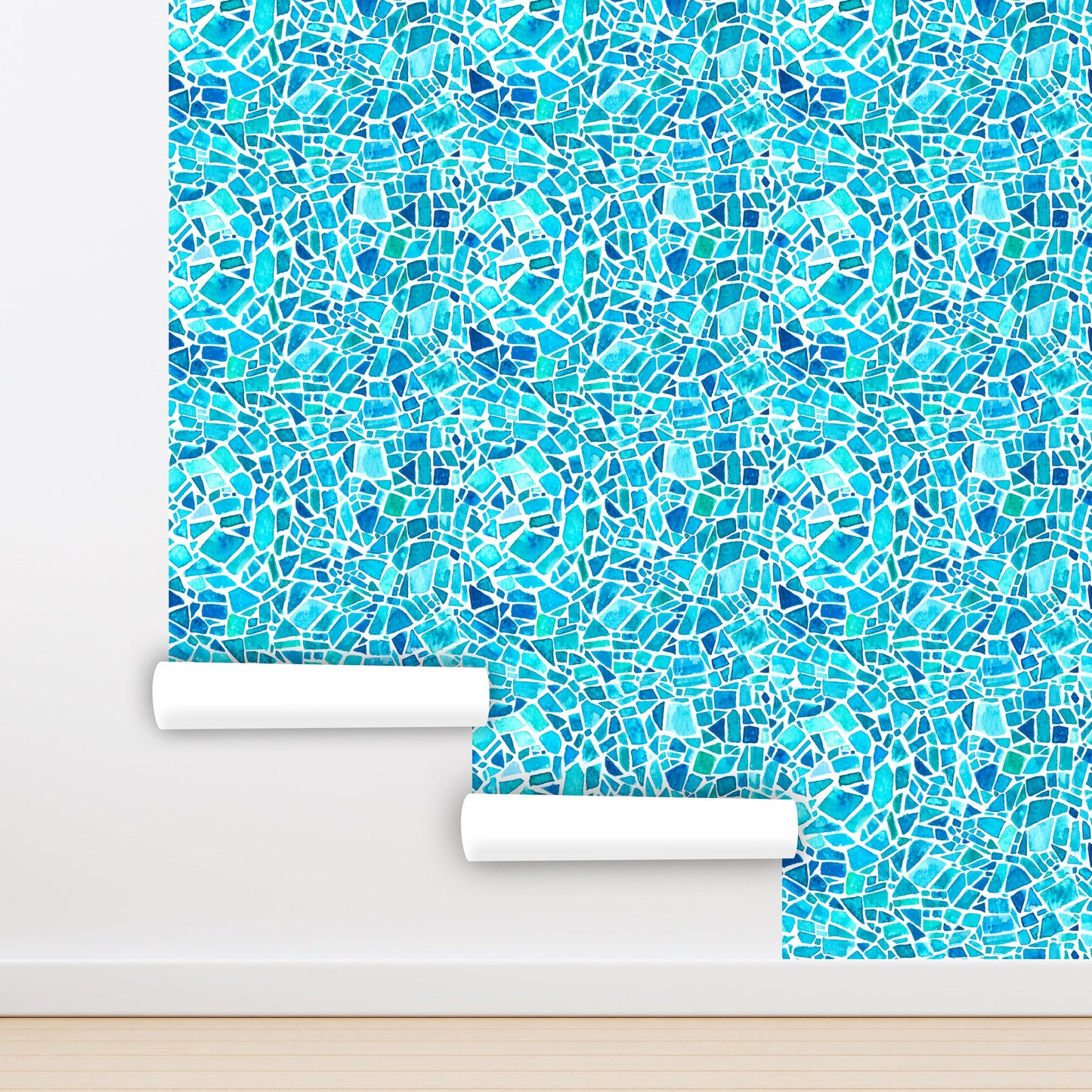 Blue Tile Wallpaper Peel and Stick, Mosaic Wallpaper for Kitchen, Turquoise Wallpaper Bathroom, Geometric Wallpaper, Removable Wall Paper
