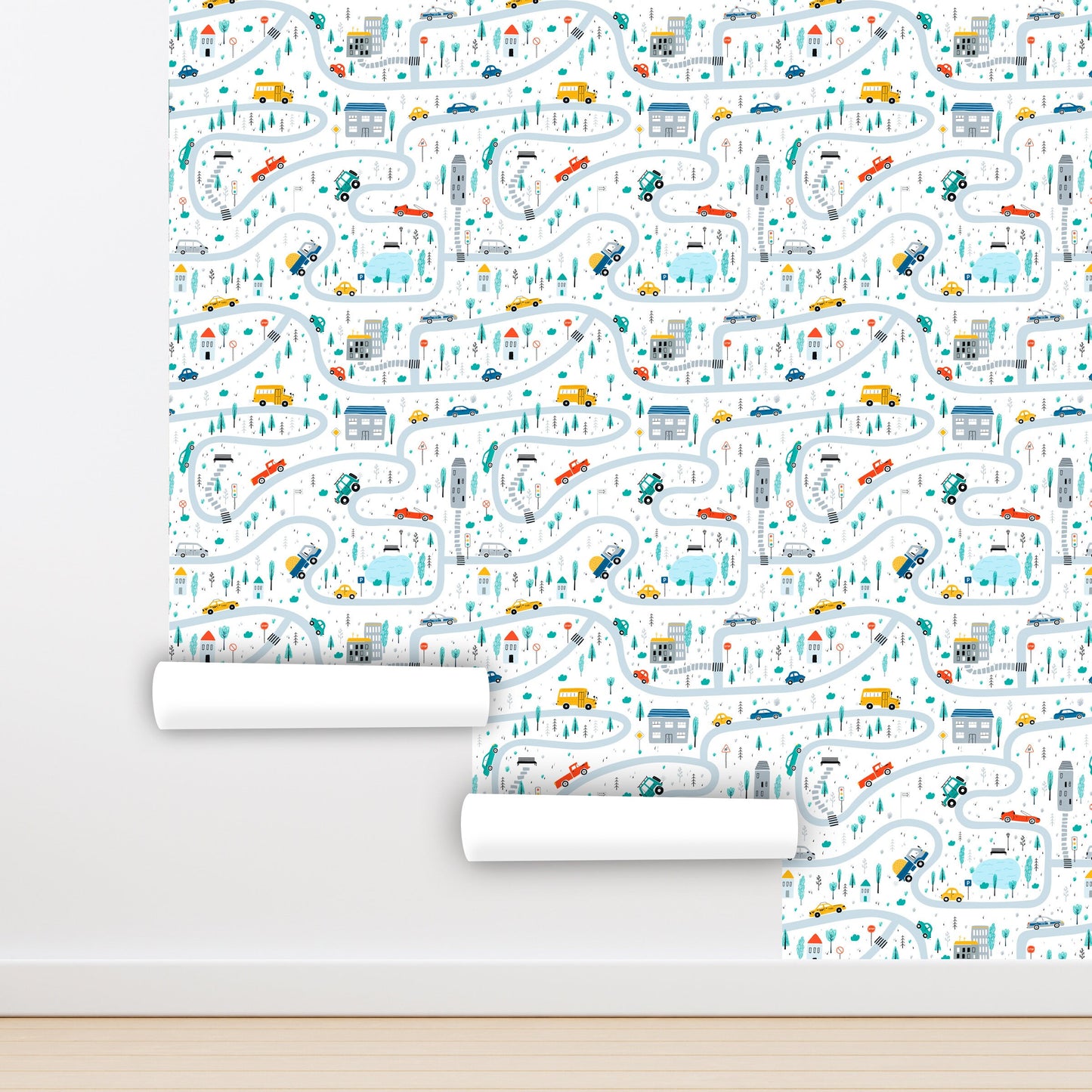 Boys Room Wallpaper, City Map Wallpaper, Road Wallpaper Peel and Stick, Nursery Wallpaper, Removable Wall Paper