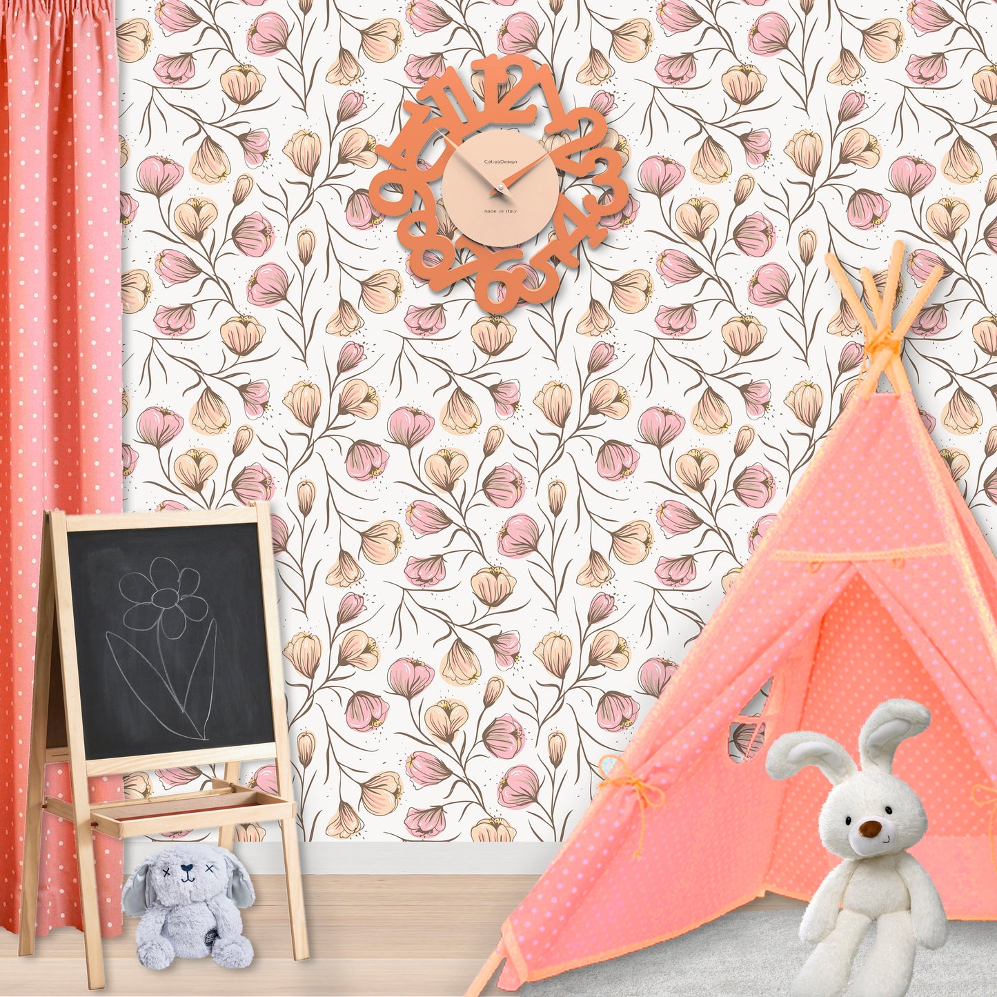 Pink Floral Wallpaper Peel and Stick, Spring Wallpaper, Farmhouse Wallpaper, Nursery Wallpaper, Removable Wall Paper