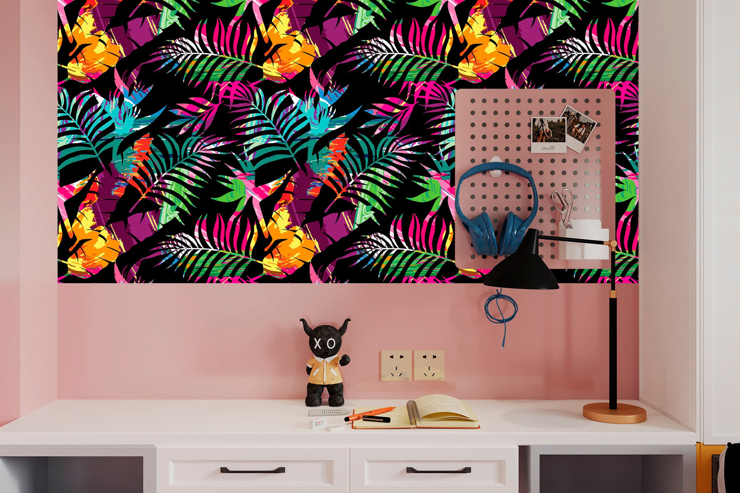 Exotic Wallpaper Peel and Stick, Colorful Wallpaper, Tropical Wallpaper, Palm Leaf Wallpaper, Removable Wall Paper